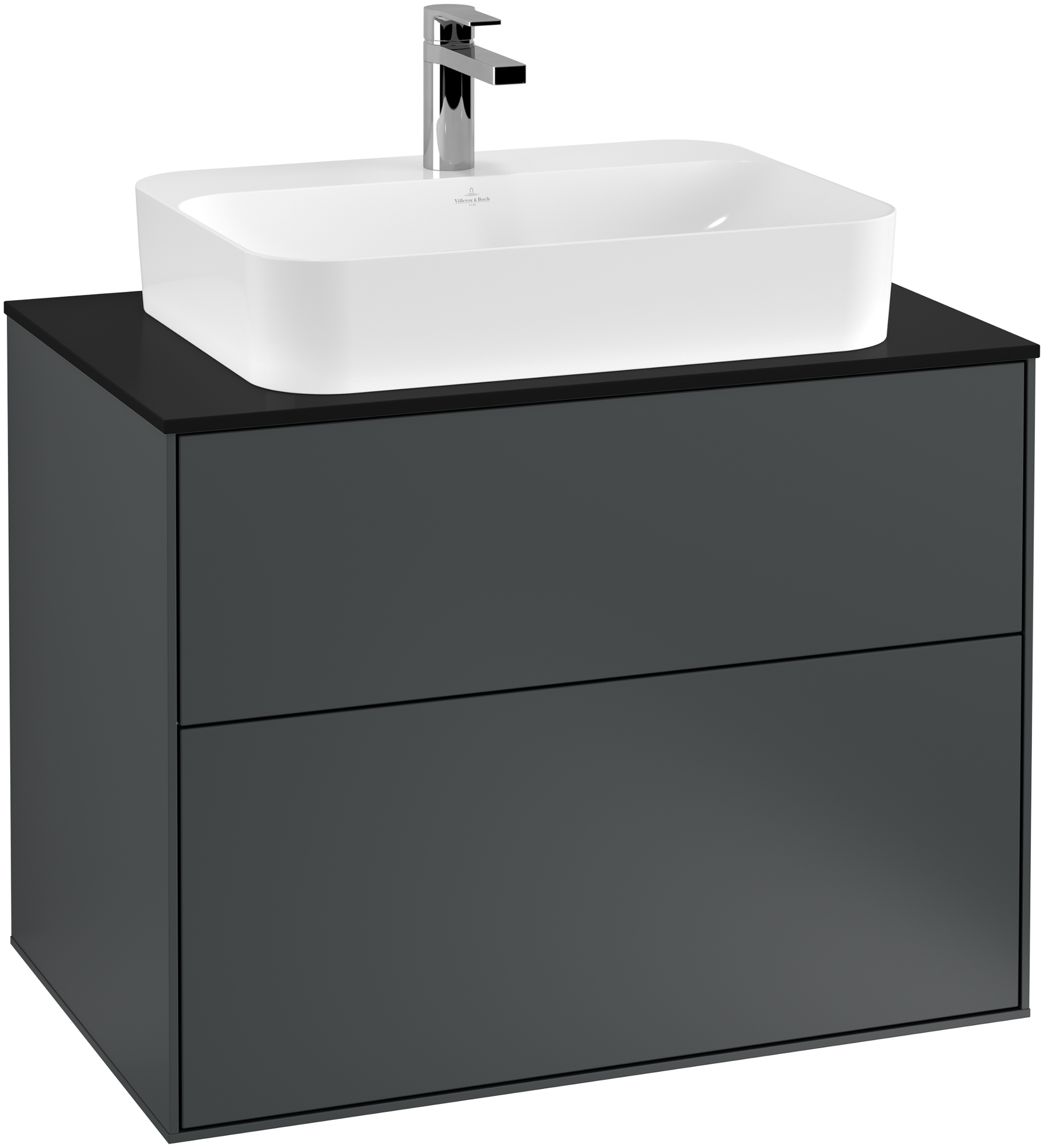 Villeroy & Boch Finion Meuble sous plan, avec éclairage, 2 tiroirs sur rails, 800x603x501mm, Caisson: Midnight Blue Matt Lacquer, Façade: Midnight Blue Matt Lacquer, Plaque de recouvrement: Glass Black Matt