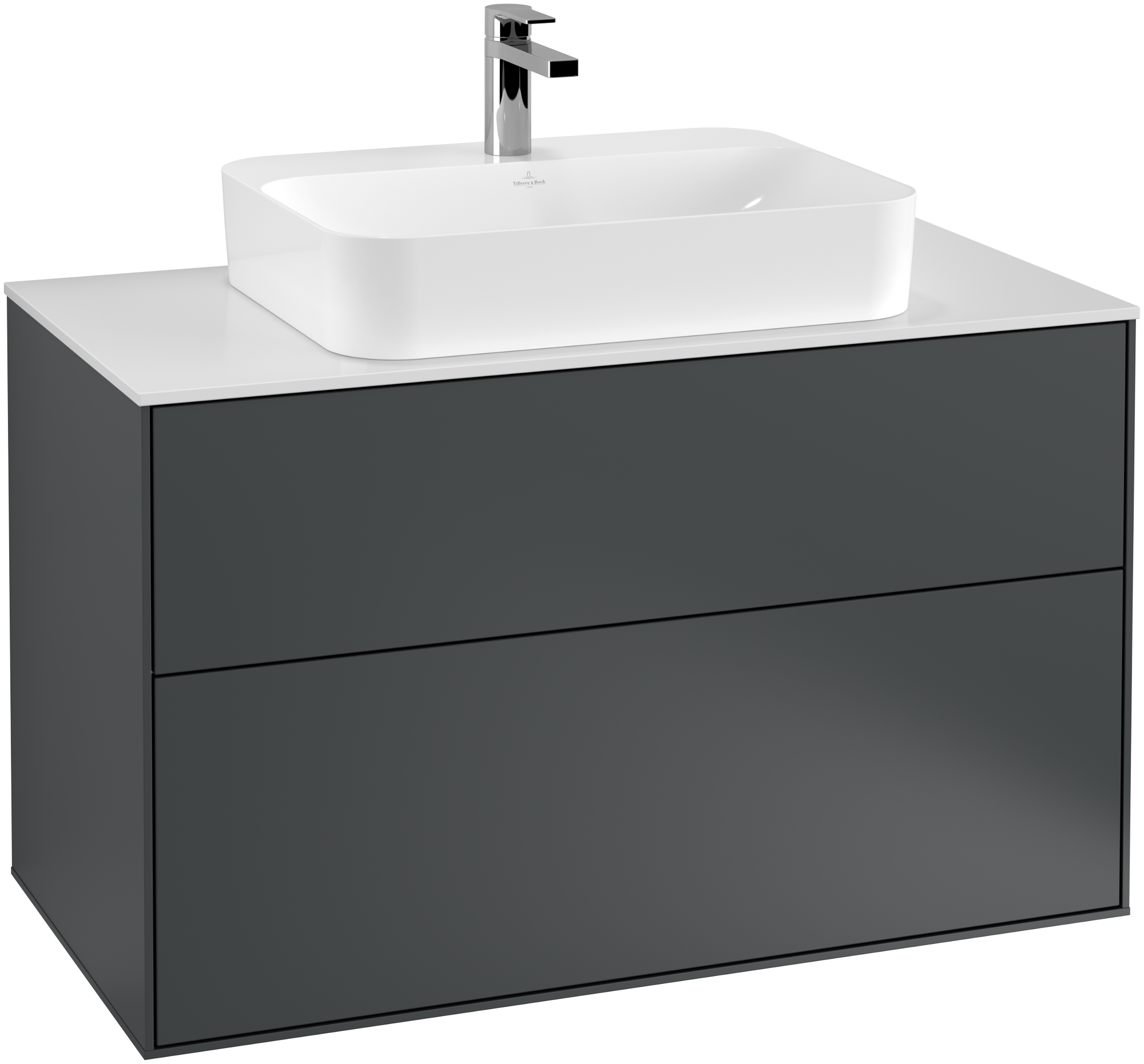 Villeroy & Boch Finion Meuble sous plan, avec éclairage, 2 tiroirs sur rails, 1000x603x501mm, Caisson: Midnight Blue Matt Lacquer, Façade: Midnight Blue Matt Lacquer, Plaque de recouvrement: Glass White Matt