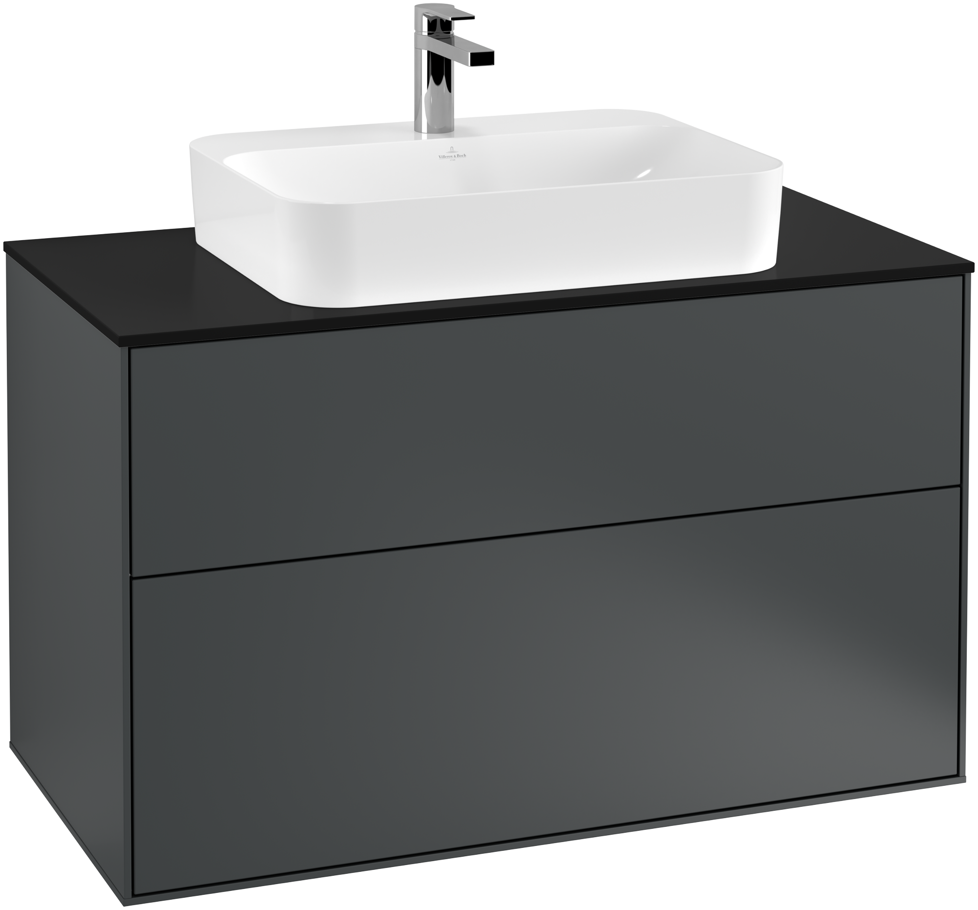 Villeroy & Boch Finion Meuble sous plan, avec éclairage, 2 tiroirs sur rails, 1000x603x501mm, Caisson: Midnight Blue Matt Lacquer, Façade: Midnight Blue Matt Lacquer, Plaque de recouvrement: Glass Black Matt