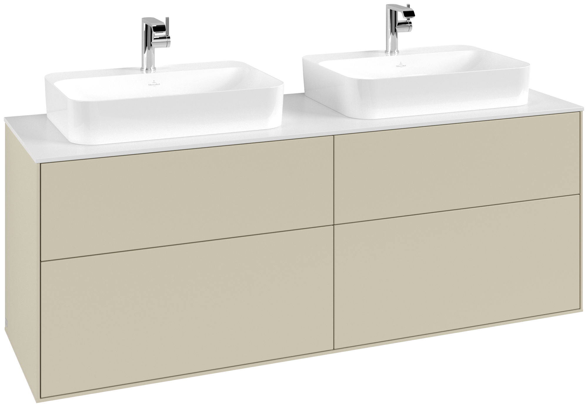 Villeroy & Boch Finion Waschbeckenunterschrank, mit Beleuchtung, 4 Auszüge, 1600x603x501mm, Korpus: Silk Grey Matt Lacquer, Front: Silk Grey Matt Lacquer, Abdeckplatte: Glass White Matt