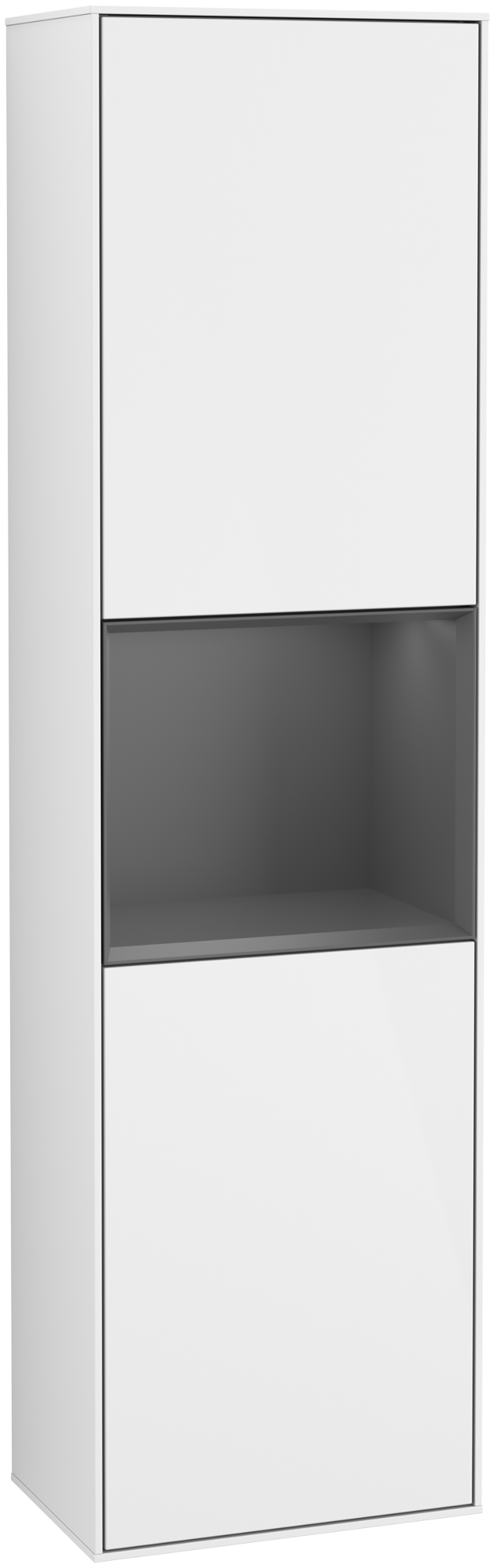 Villeroy & Boch Finion Tall cabinet, with lighting, 2 doors, 418x1516x270mm, Body: Glossy White Lacquer, Front: Glossy White Lacquer, Shelf: Anthracite Matt Lacquer