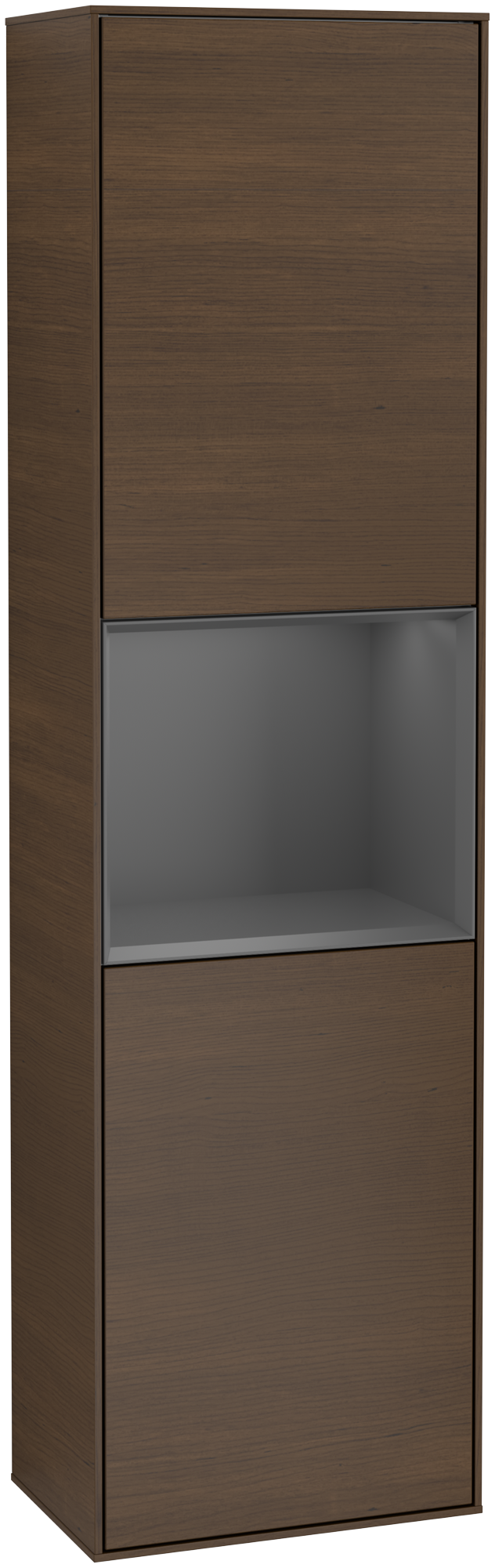 Villeroy & Boch Finion Tall cabinet, with lighting, 2 doors, 418x1516x270mm, Body: Walnut Veneer, Front: Walnut Veneer, Shelf: Anthracite Matt Lacquer