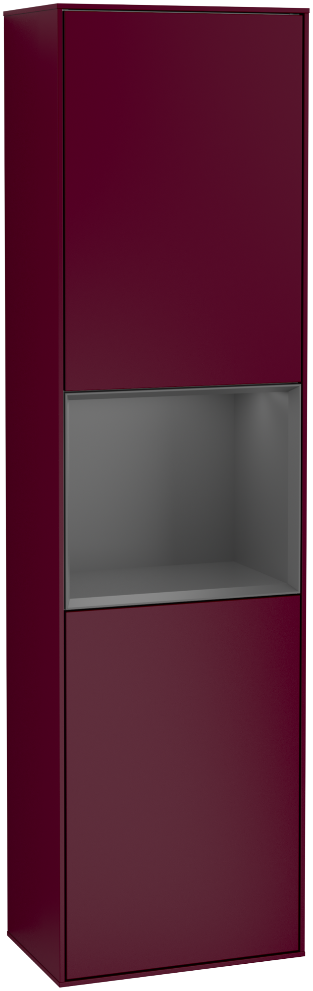Villeroy & Boch Finion Tall cabinet, with lighting, 2 doors, 418x1516x270mm, Body: Peony Matt Lacquer, Front: Peony Matt Lacquer, Shelf: Anthracite Matt Lacquer