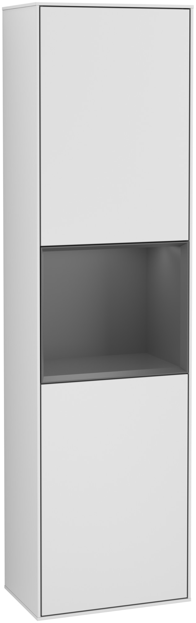Villeroy & Boch Finion Tall cabinet, with lighting, 2 doors, 418x1516x270mm, Body: White Matt Lacquer, Front: White Matt Lacquer, Shelf: Anthracite Matt Lacquer