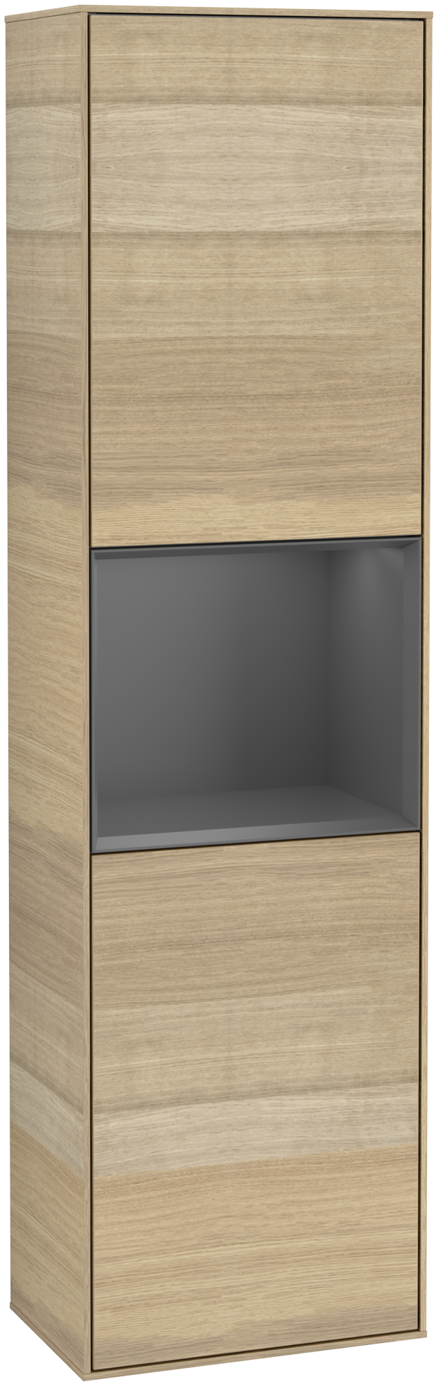 Villeroy & Boch Finion Tall cabinet, with lighting, 2 doors, 418x1516x270mm, Body: Oak Veneer, Front: Oak Veneer, Shelf: Anthracite Matt Lacquer