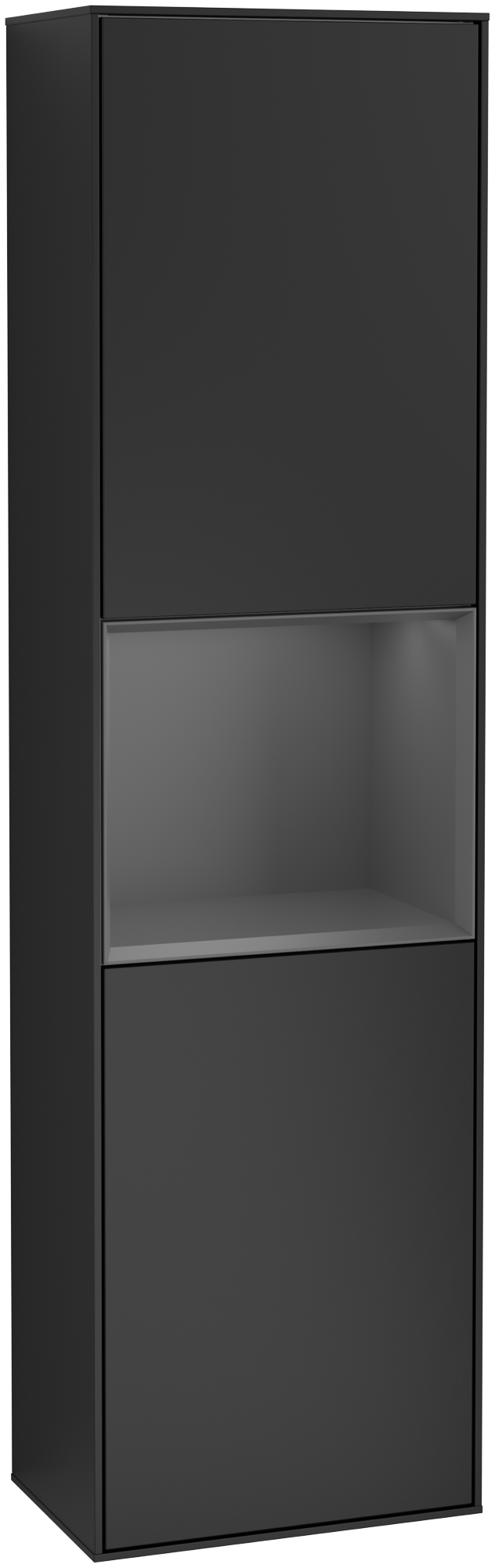 Villeroy & Boch Finion Tall cabinet, with lighting, 2 doors, 418x1516x270mm, Body: Black Matt Lacquer, Front: Black Matt Lacquer, Shelf: Anthracite Matt Lacquer