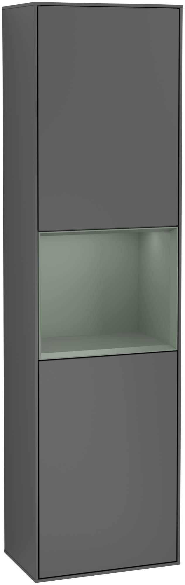 Villeroy & Boch Finion Tall cabinet, with lighting, 2 doors, 418x1516x270mm, Body: Anthracite Matt Lacquer, Front: Anthracite Matt Lacquer, Shelf: Olive Matt Lacquer