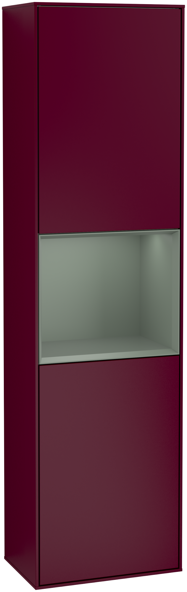 Villeroy & Boch Finion Tall cabinet, with lighting, 2 doors, 418x1516x270mm, Body: Peony Matt Lacquer, Front: Peony Matt Lacquer, Shelf: Olive Matt Lacquer