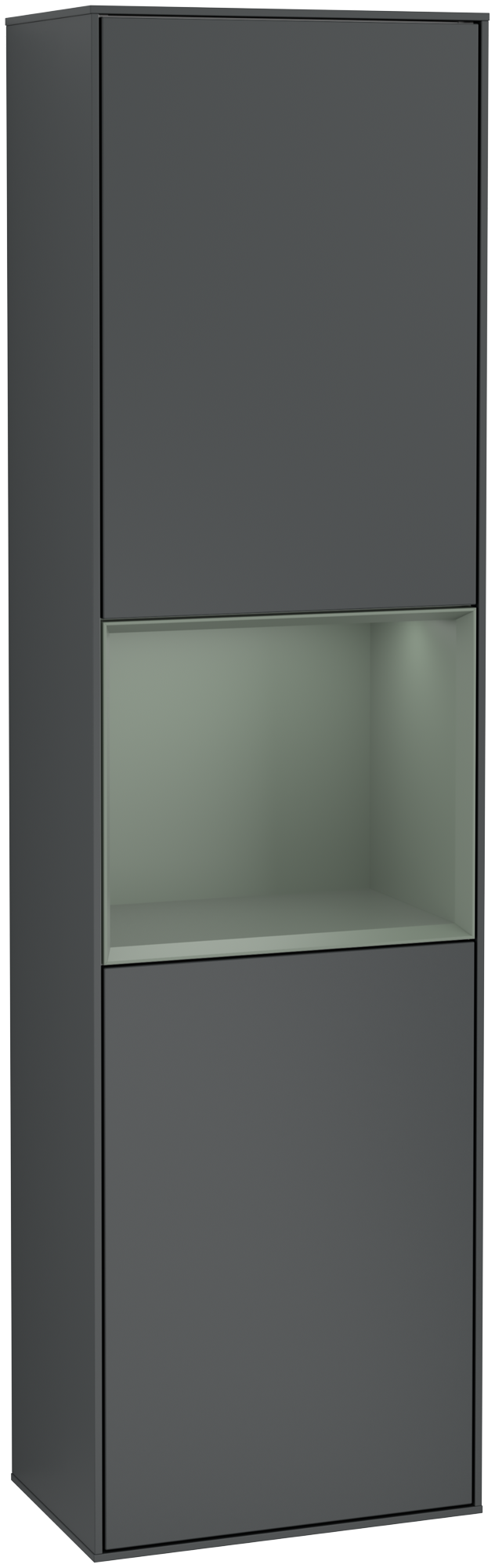 Villeroy & Boch Finion Tall cabinet, with lighting, 2 doors, 418x1516x270mm, Body: Midnight Blue Matt Lacquer, Front: Midnight Blue Matt Lacquer, Shelf: Olive Matt Lacquer