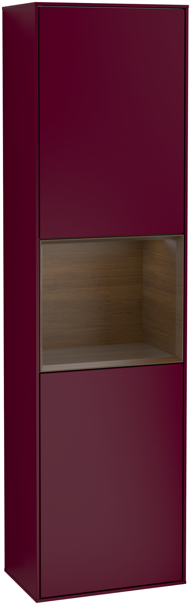 Villeroy & Boch Finion Tall cabinet, with lighting, 2 doors, 418x1516x270mm, Body: Peony Matt Lacquer, Front: Peony Matt Lacquer, Shelf: Walnut Veneer