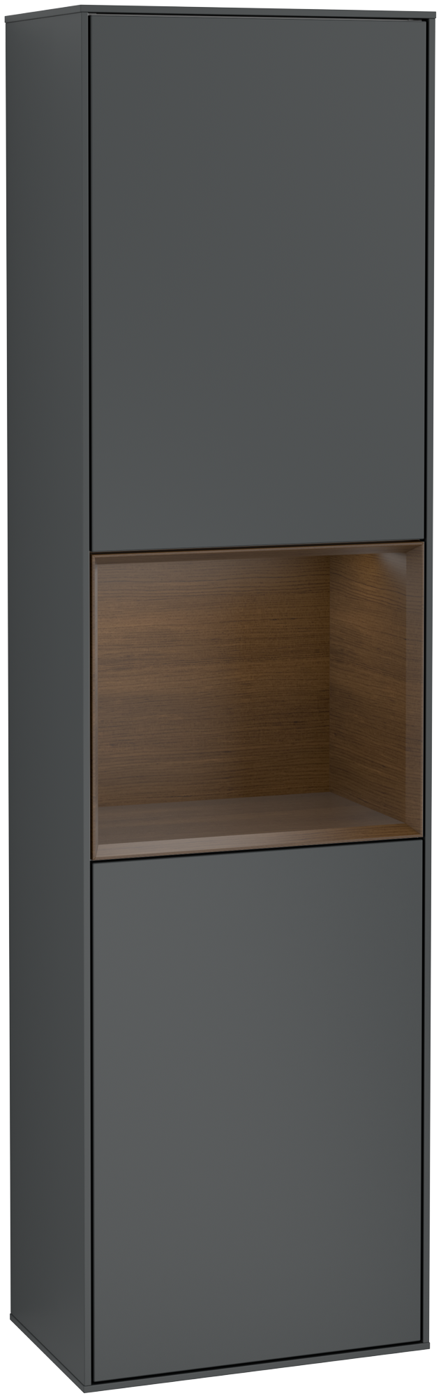 Villeroy & Boch Finion Tall cabinet, with lighting, 2 doors, 418x1516x270mm, Body: Midnight Blue Matt Lacquer, Front: Midnight Blue Matt Lacquer, Shelf: Walnut Veneer
