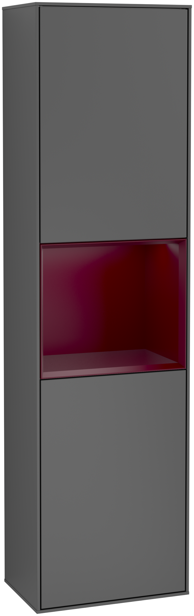 Villeroy & Boch Finion Tall cabinet, with lighting, 2 doors, 418x1516x270mm, Body: Anthracite Matt Lacquer, Front: Anthracite Matt Lacquer, Shelf: Peony Matt Lacquer