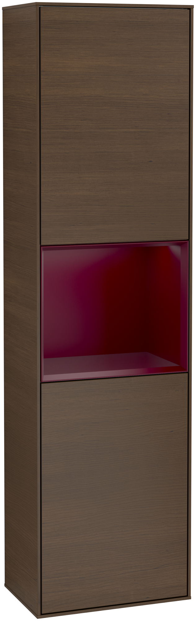 Villeroy & Boch Finion Tall cabinet, with lighting, 2 doors, 418x1516x270mm, Body: Walnut Veneer, Front: Walnut Veneer, Shelf: Peony Matt Lacquer