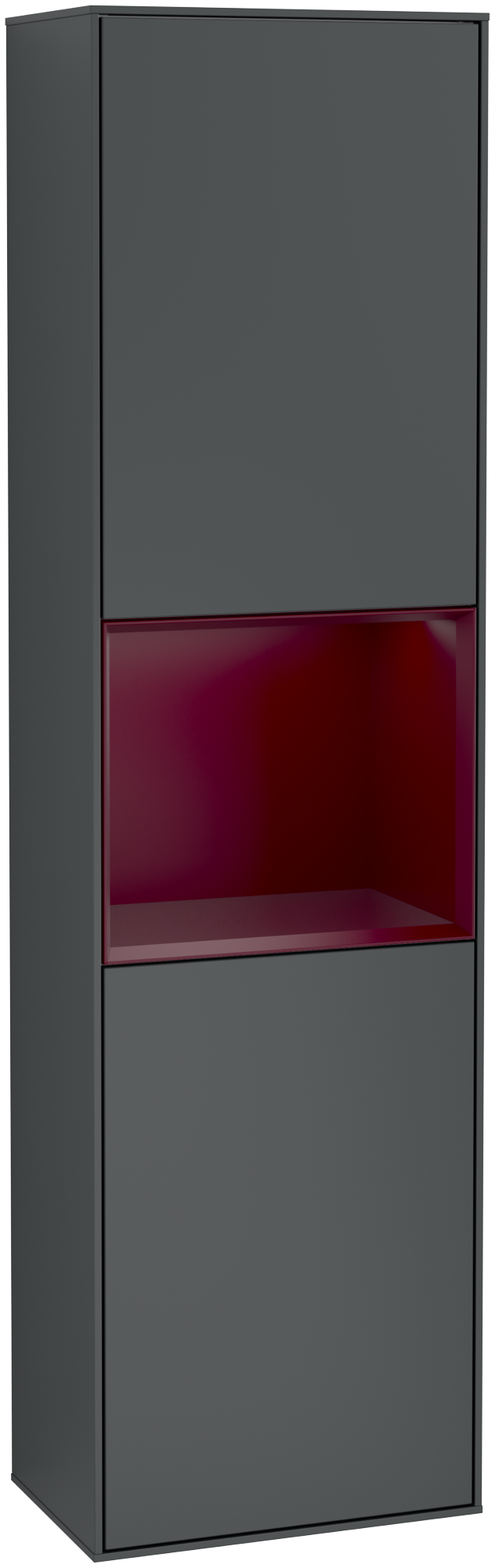 Villeroy & Boch Finion Tall cabinet, with lighting, 2 doors, 418x1516x270mm, Body: Midnight Blue Matt Lacquer, Front: Midnight Blue Matt Lacquer, Shelf: Peony Matt Lacquer