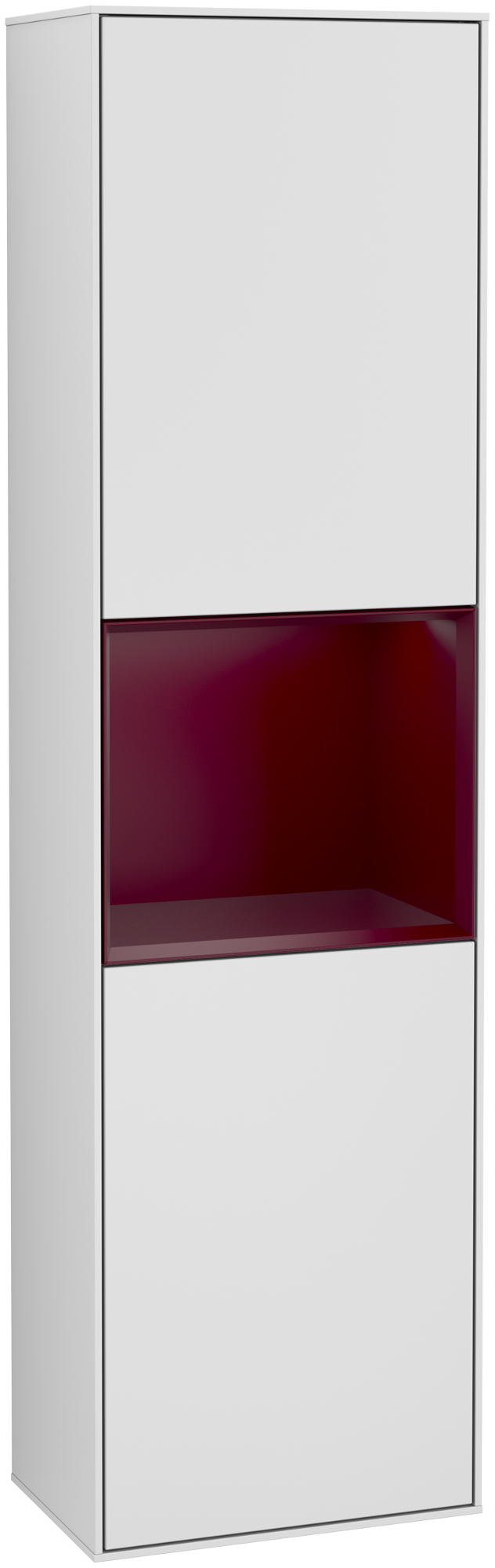 Villeroy & Boch Finion Tall cabinet, with lighting, 2 doors, 418x1516x270mm, Body: White Matt Lacquer, Front: White Matt Lacquer, Shelf: Peony Matt Lacquer