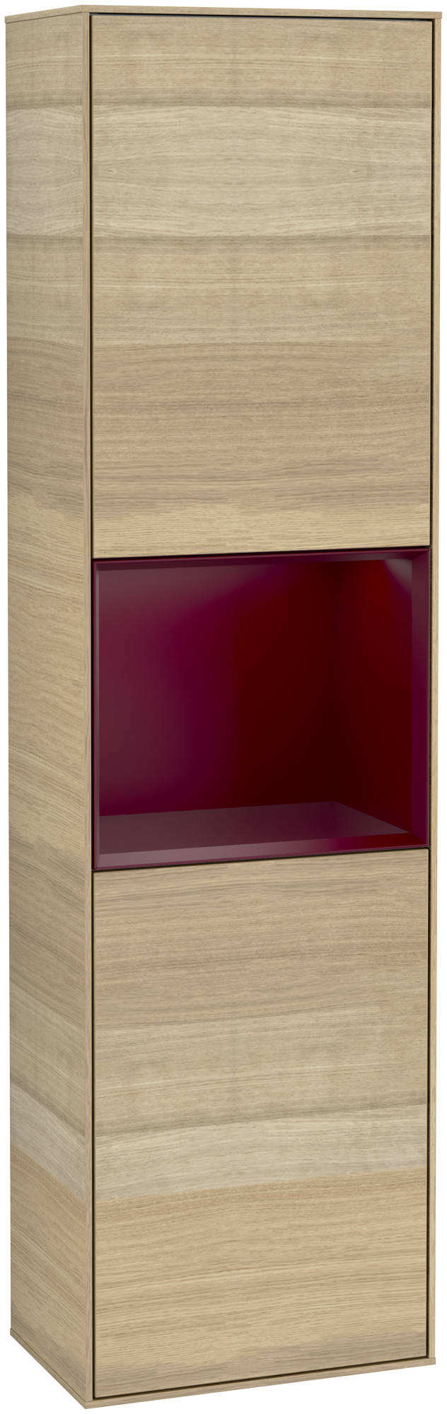 Villeroy & Boch Finion Tall cabinet, with lighting, 2 doors, 418x1516x270mm, Body: Oak Veneer, Front: Oak Veneer, Shelf: Peony Matt Lacquer