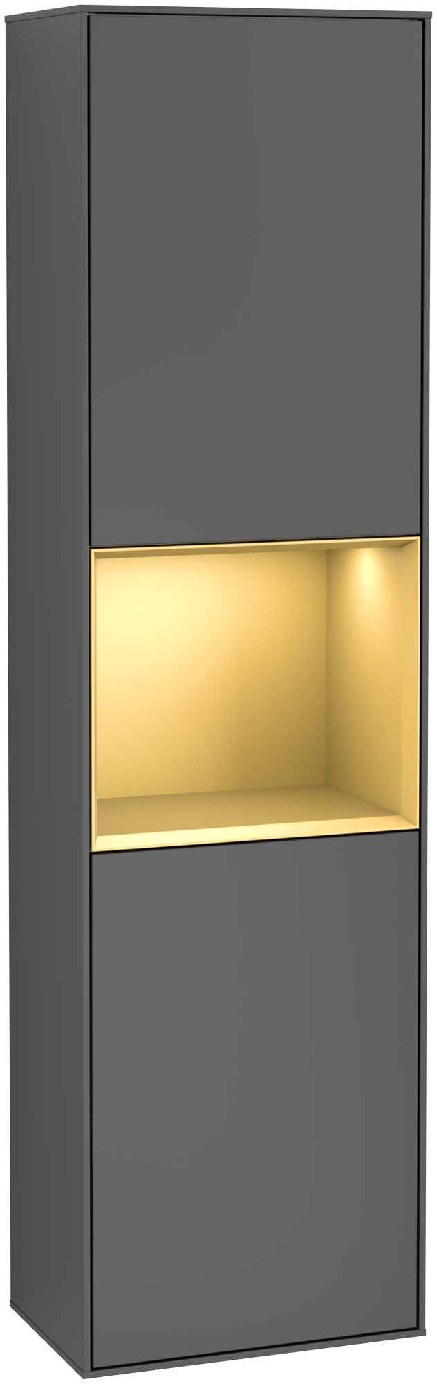 Villeroy & Boch Finion Tall cabinet, with lighting, 2 doors, 418x1516x270mm, Body: Anthracite Matt Lacquer, Front: Anthracite Matt Lacquer, Shelf: Gold Matt Lacquer