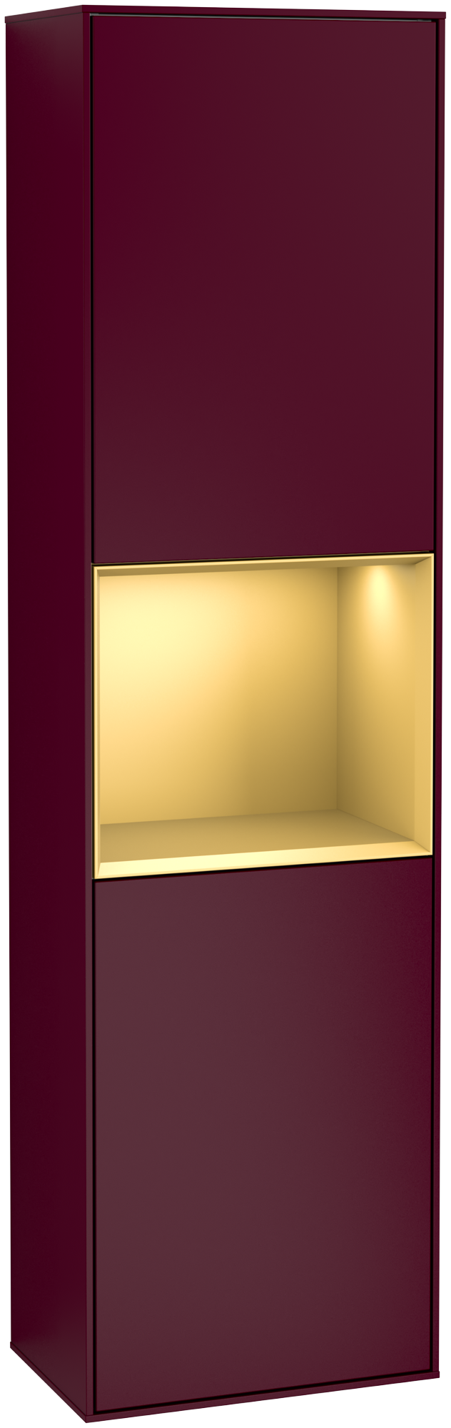 Villeroy & Boch Finion Tall cabinet, with lighting, 2 doors, 418x1516x270mm, Body: Peony Matt Lacquer, Front: Peony Matt Lacquer, Shelf: Gold Matt Lacquer