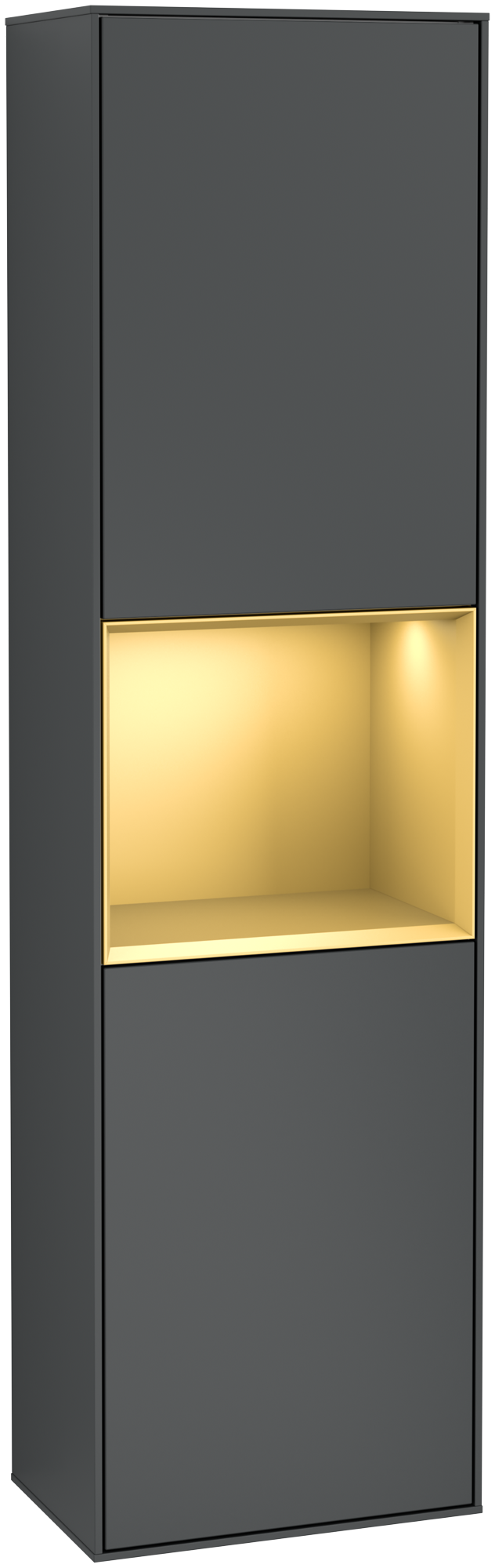 Villeroy & Boch Finion Tall cabinet, with lighting, 2 doors, 418x1516x270mm, Body: Midnight Blue Matt Lacquer, Front: Midnight Blue Matt Lacquer, Shelf: Gold Matt Lacquer