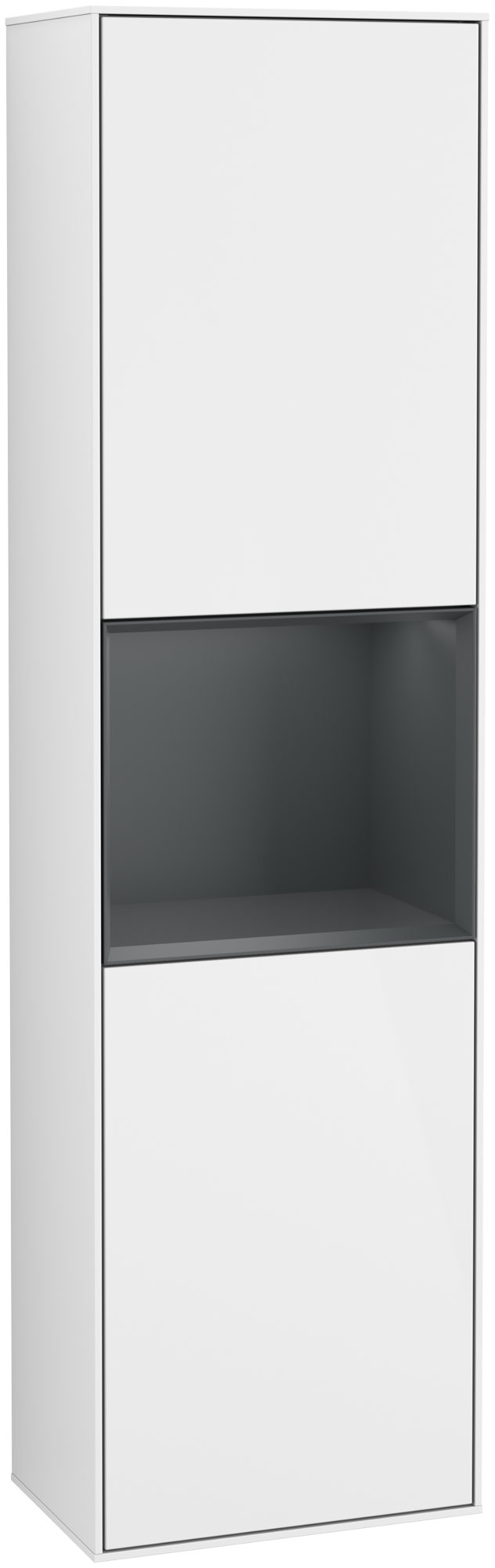 Villeroy & Boch Finion Tall cabinet, with lighting, 2 doors, 418x1516x270mm, Body: Glossy White Lacquer, Front: Glossy White Lacquer, Shelf: Midnight Blue Matt Lacquer