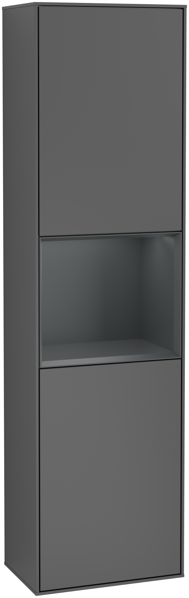 Villeroy & Boch Finion Tall cabinet, with lighting, 2 doors, 418x1516x270mm, Body: Anthracite Matt Lacquer, Front: Anthracite Matt Lacquer, Shelf: Midnight Blue Matt Lacquer