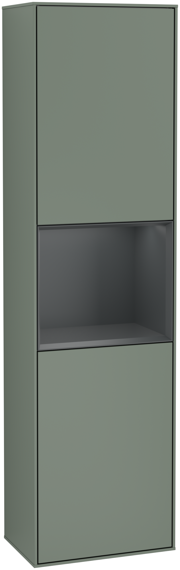 Villeroy & Boch Finion Tall cabinet, with lighting, 2 doors, 418x1516x270mm, Body: Olive Matt Lacquer, Front: Olive Matt Lacquer, Shelf: Midnight Blue Matt Lacquer