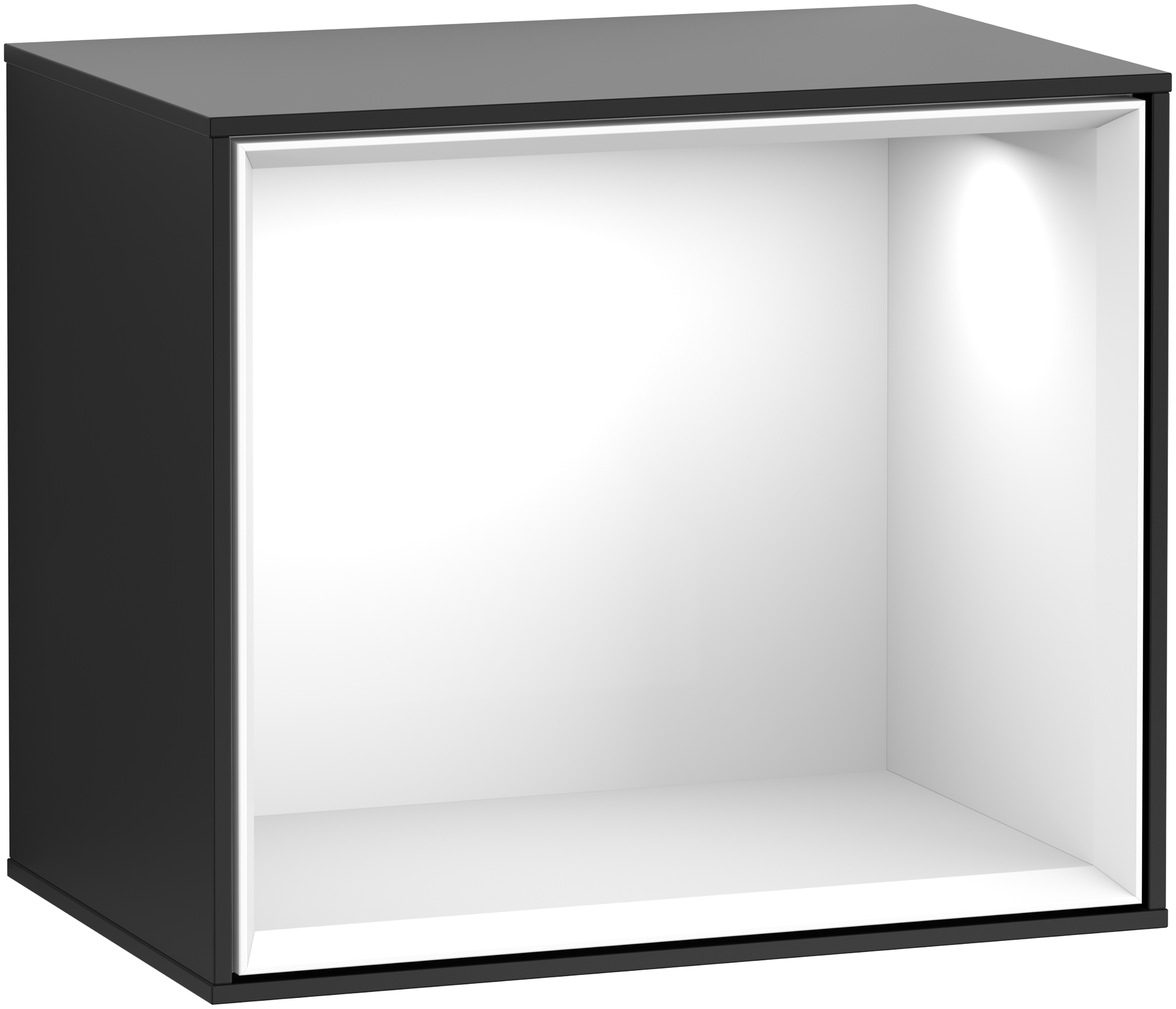Villeroy & Boch Finion Shelf module, with lighting, 418x358x270mm, Body: Black Matt Lacquer, Front: Black Matt Lacquer, Shelf: Glossy White Lacquer