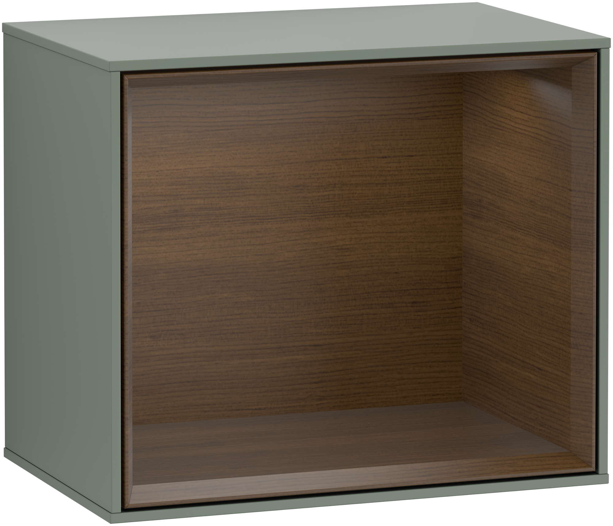 Villeroy & Boch Finion Shelf module, with lighting, 418x358x270mm, Body: Olive Matt Lacquer, Front: Olive Matt Lacquer, Shelf: Walnut Veneer