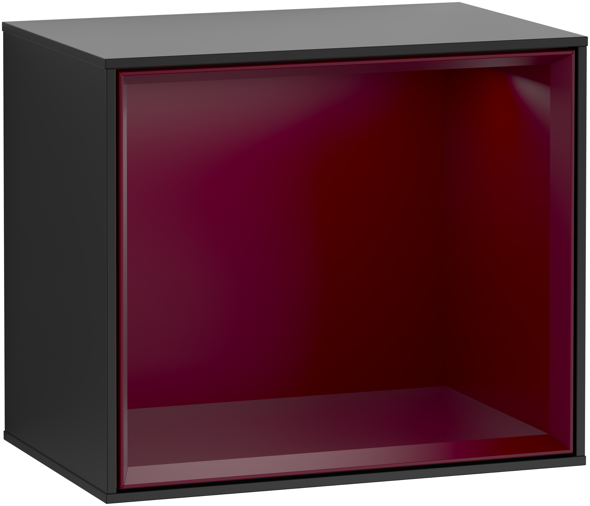 Villeroy & Boch Finion Shelf module, with lighting, 418x358x270mm, Body: Black Matt Lacquer, Front: Black Matt Lacquer, Shelf: Peony Matt Lacquer