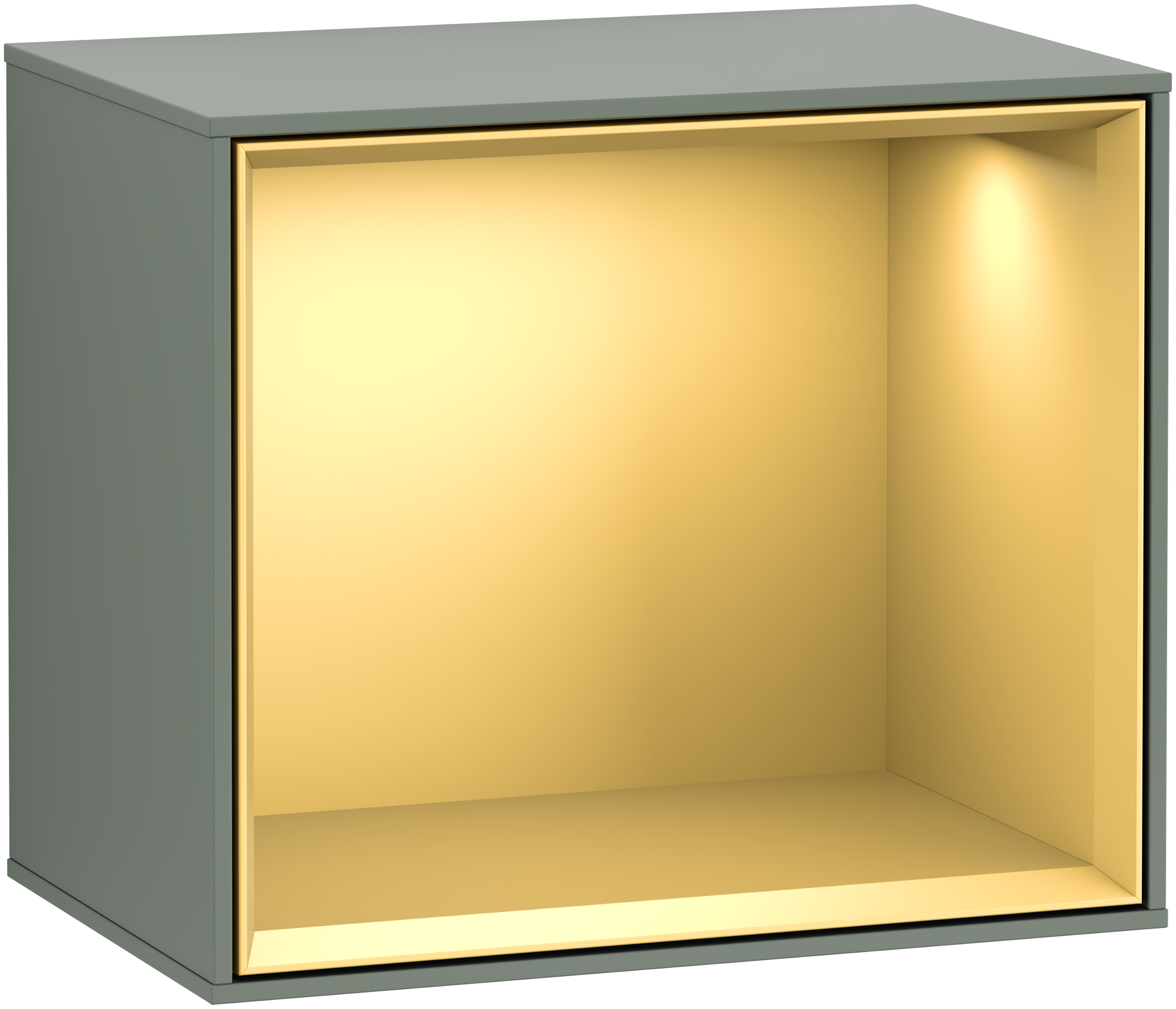 Villeroy & Boch Finion Shelf module, with lighting, 418x358x270mm, Body: Olive Matt Lacquer, Front: Olive Matt Lacquer, Shelf: Gold Matt Lacquer