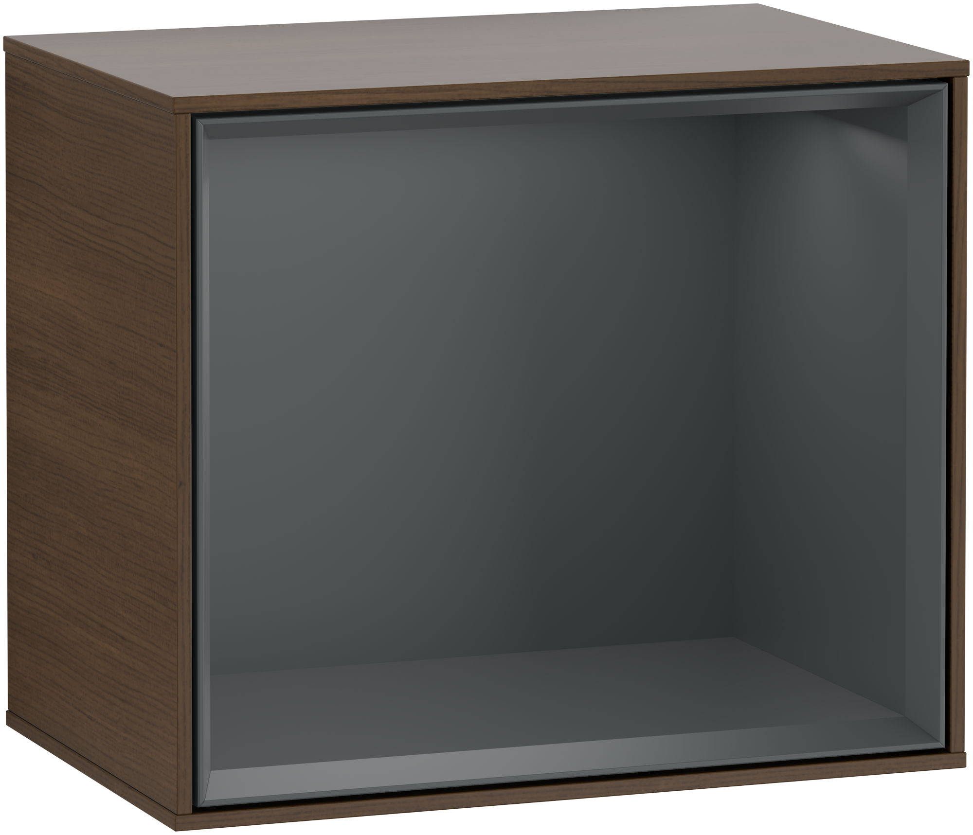 Villeroy & Boch Finion Shelf module, with lighting, 418x358x270mm, Body: Walnut Veneer, Front: Walnut Veneer, Shelf: Midnight Blue Matt Lacquer
