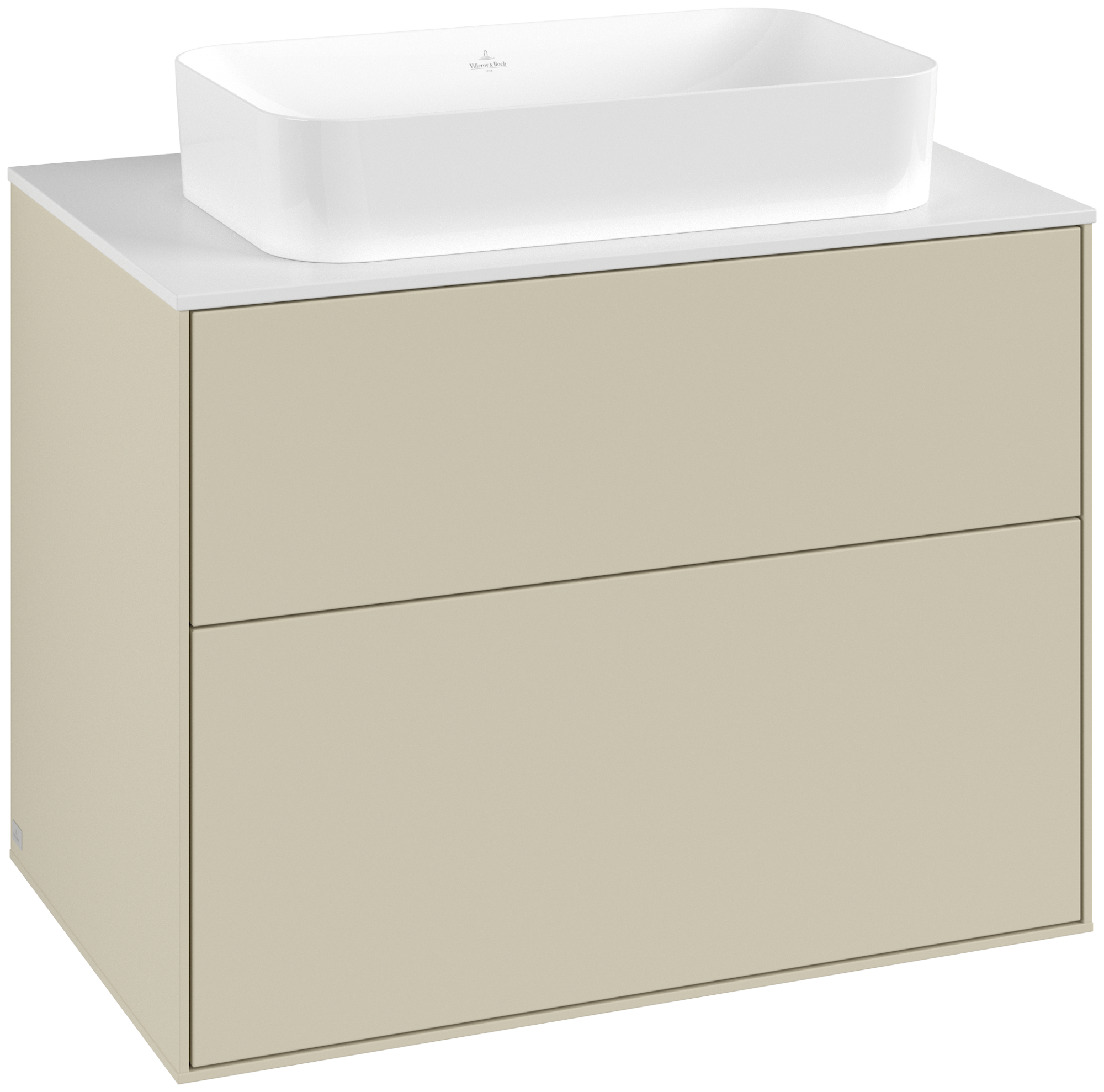 Villeroy & Boch Finion Waschbeckenunterschrank, mit Beleuchtung, 2 Auszüge, 800x603x501mm, Korpus: Silk Grey Matt Lacquer, Front: Silk Grey Matt Lacquer, Abdeckplatte: Glass White Matt