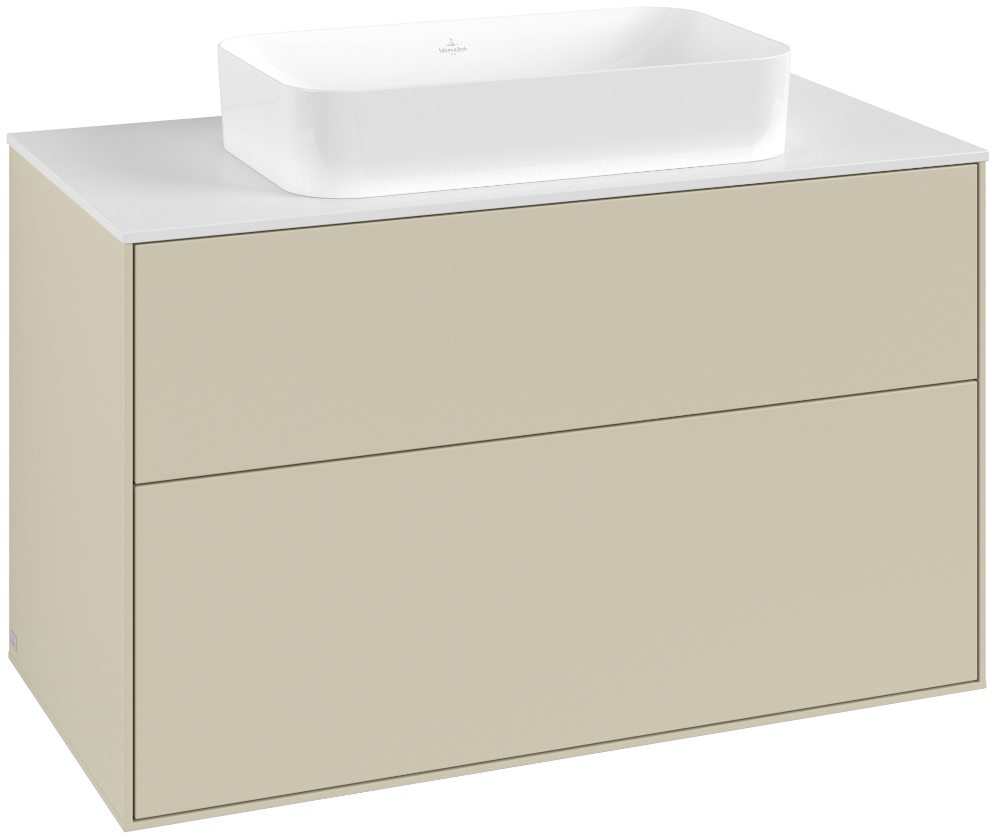 Villeroy & Boch Finion Waschbeckenunterschrank, mit Beleuchtung, 2 Auszüge, 1000x603x501mm, Korpus: Silk Grey Matt Lacquer, Front: Silk Grey Matt Lacquer, Abdeckplatte: Glass White Matt