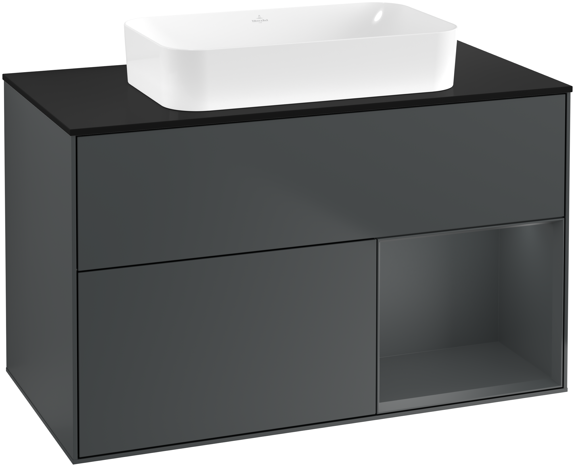 Villeroy & Boch Finion Vanity unit, with lighting, 2 pull-out compartments, 1000x603x501mm, Body: Midnight Blue Matt Lacquer, Front: Midnight Blue Matt Lacquer, Shelf: Midnight Blue Matt Lacquer, Cover plate: Glass Black Matt