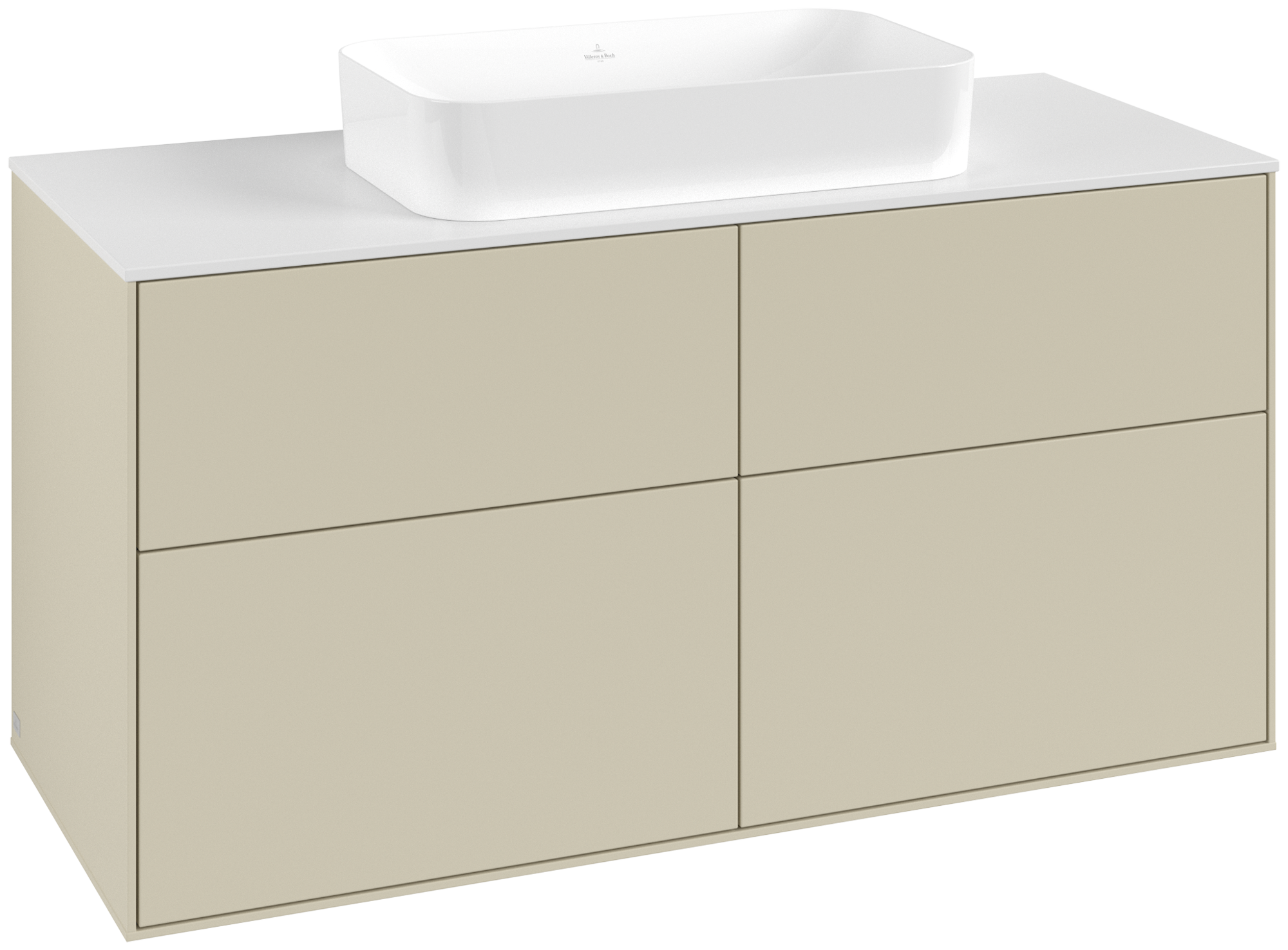 Villeroy & Boch Finion Waschbeckenunterschrank, mit Beleuchtung, 4 Auszüge, 1200x603x501mm, Korpus: Silk Grey Matt Lacquer, Front: Silk Grey Matt Lacquer, Abdeckplatte: Glass White Matt