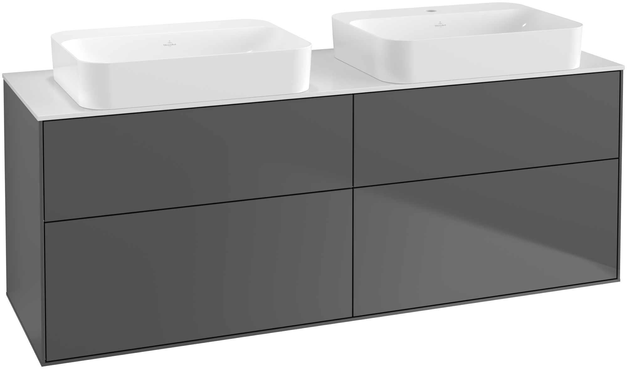 Villeroy & Boch Finion Mobile sottolavabo, con illuminazione, 4 vani estraibili, 1600x603x501mm, Corpo: Anthracite Matt Lacquer, Fronte: Anthracite Matt Lacquer, Piastra di copertura: Glass White Matt