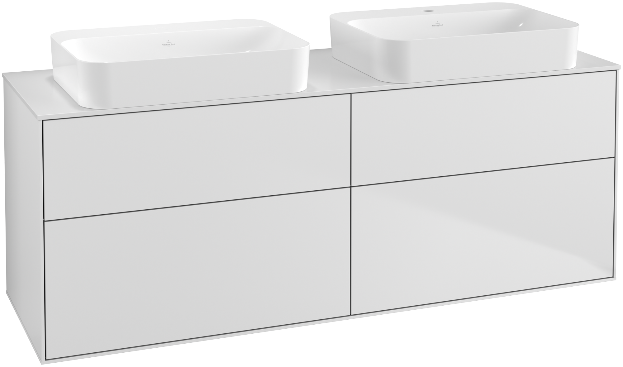 Villeroy & Boch Finion Mobile sottolavabo, con illuminazione, 4 vani estraibili, 1600x603x501mm, Corpo: White Matt Lacquer, Fronte: White Matt Lacquer, Piastra di copertura: Glass White Matt