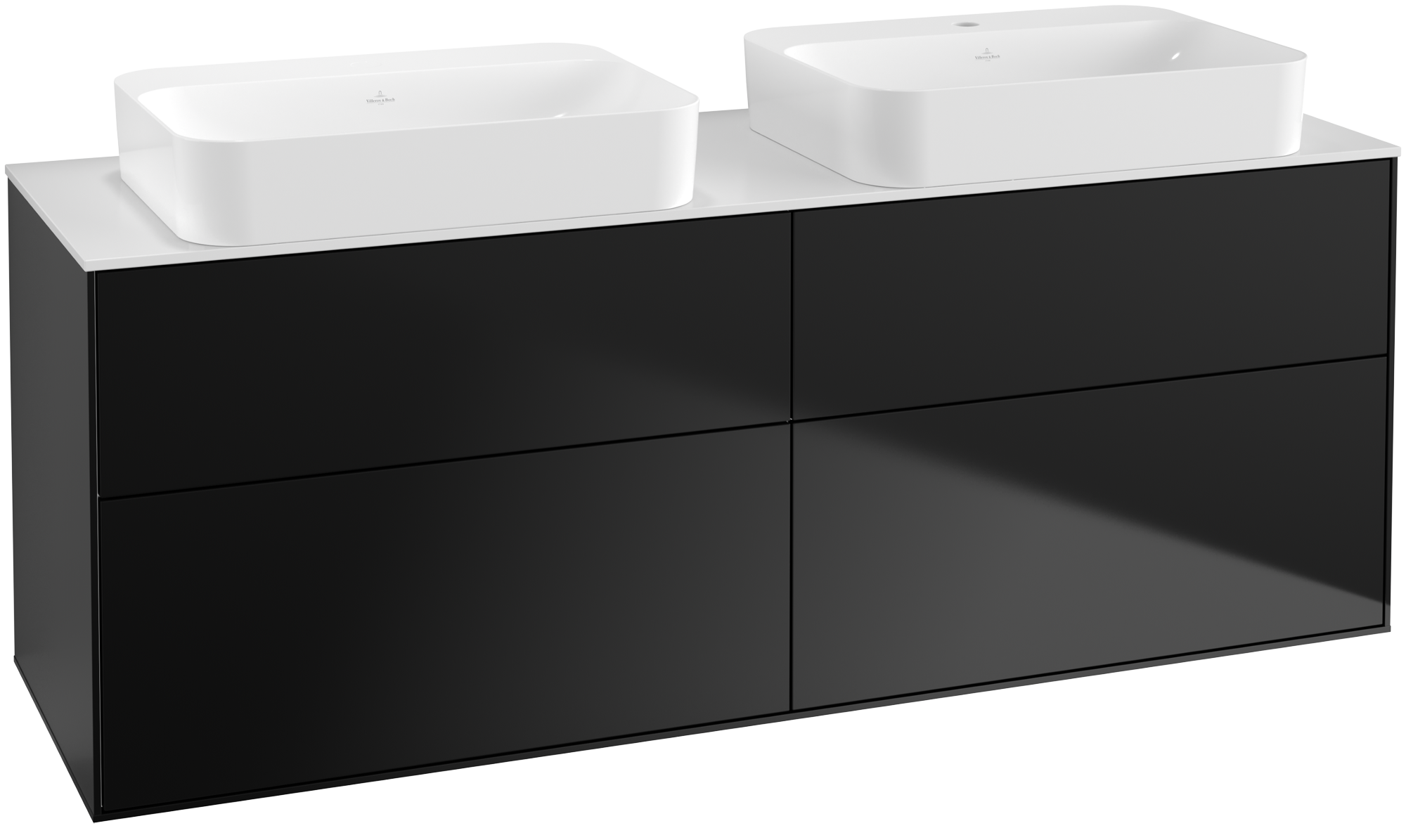 Villeroy & Boch Finion Mobile sottolavabo, con illuminazione, 4 vani estraibili, 1600x603x501mm, Corpo: Black Matt Lacquer, Fronte: Black Matt Lacquer, Piastra di copertura: Glass White Matt