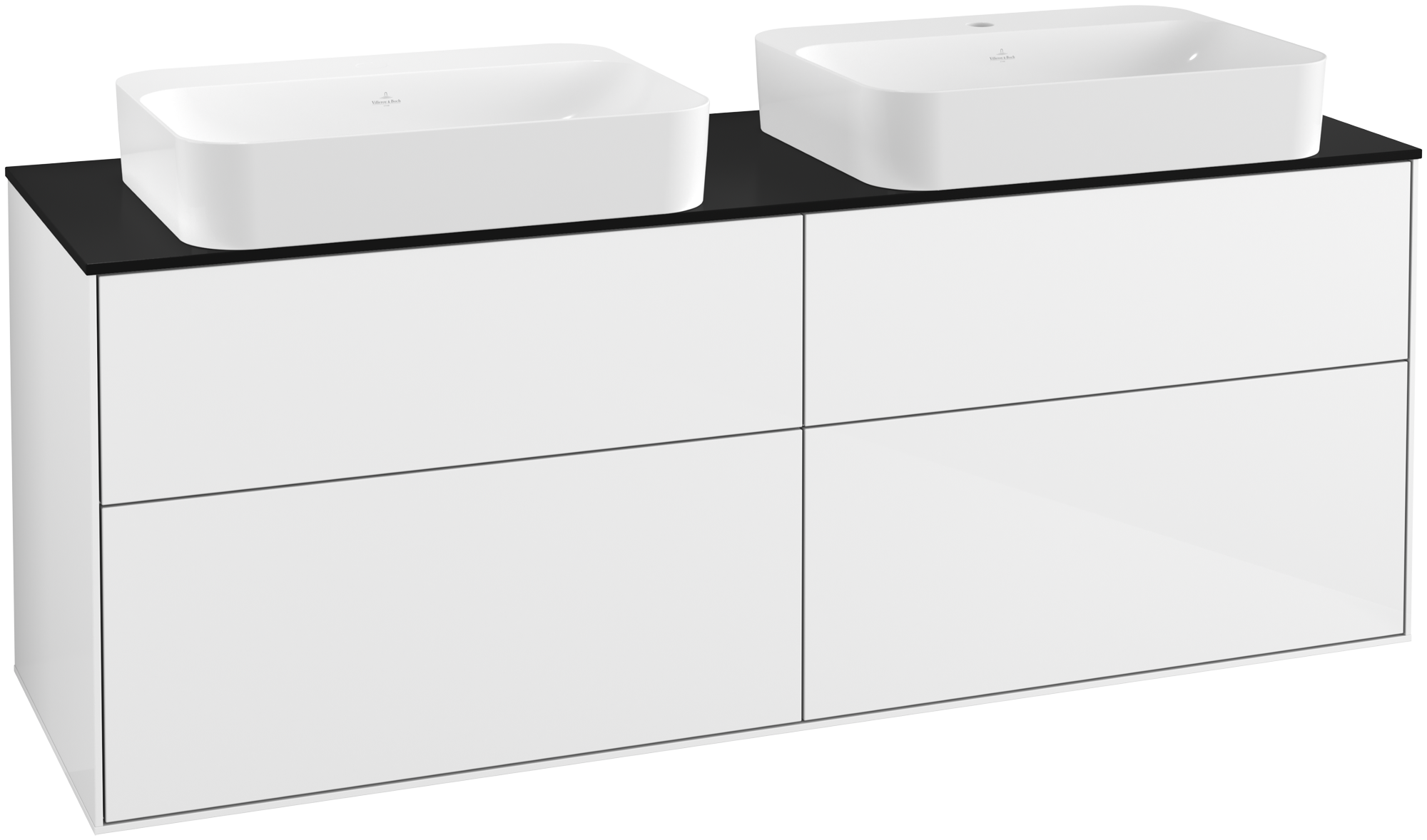 Villeroy & Boch Finion Mobile sottolavabo, con illuminazione, 4 vani estraibili, 1600x603x501mm, Corpo: Glossy White Lacquer, Fronte: Glossy White Lacquer, Piastra di copertura: Glass Black Matt