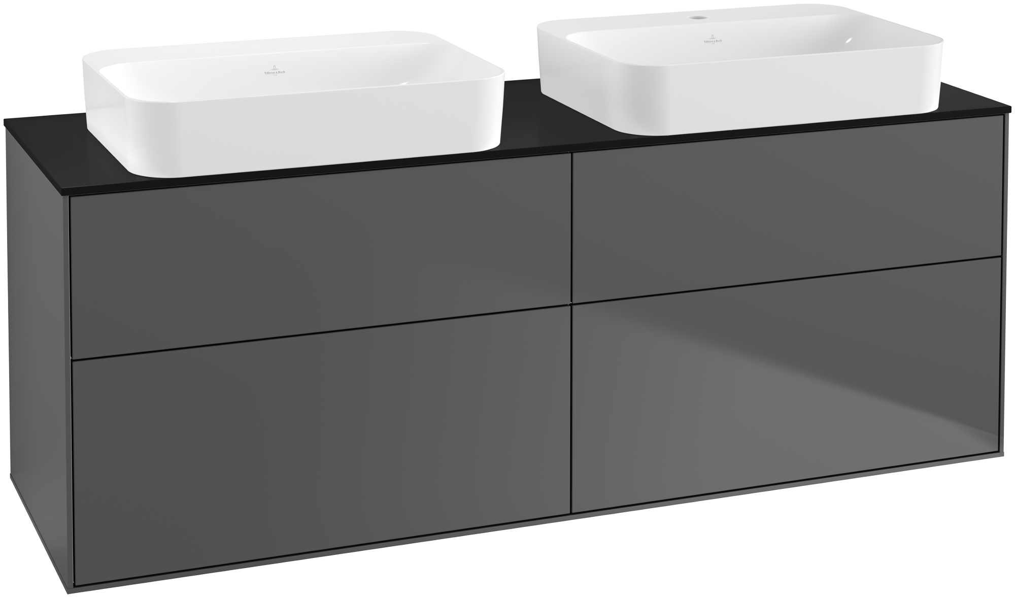 Villeroy & Boch Finion Mobile sottolavabo, con illuminazione, 4 vani estraibili, 1600x603x501mm, Corpo: Anthracite Matt Lacquer, Fronte: Anthracite Matt Lacquer, Piastra di copertura: Glass Black Matt