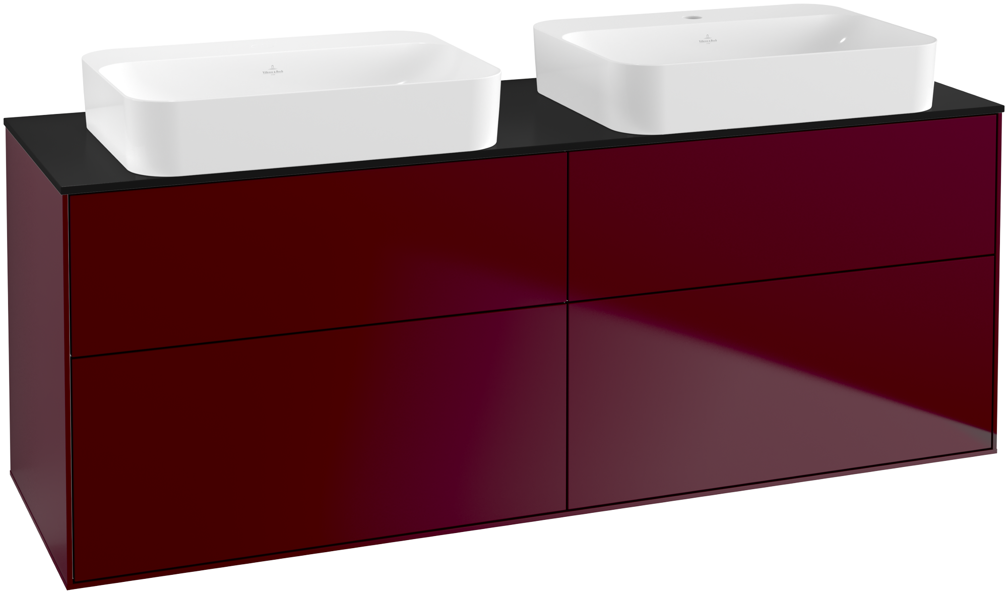 Villeroy & Boch Finion Mobile sottolavabo, con illuminazione, 4 vani estraibili, 1600x603x501mm, Corpo: Peony Matt Lacquer, Fronte: Peony Matt Lacquer, Piastra di copertura: Glass Black Matt