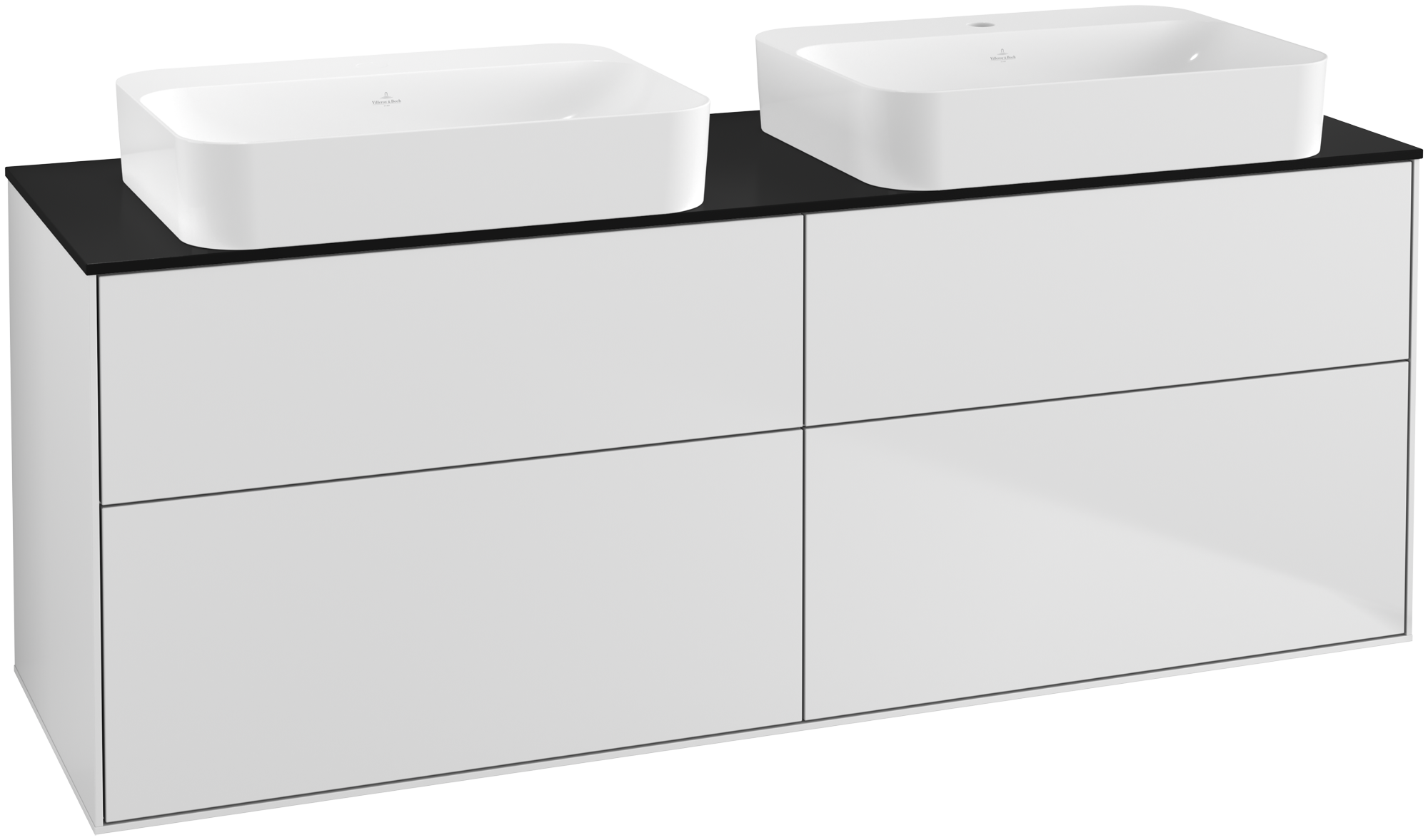 Villeroy & Boch Finion Mobile sottolavabo, con illuminazione, 4 vani estraibili, 1600x603x501mm, Corpo: White Matt Lacquer, Fronte: White Matt Lacquer, Piastra di copertura: Glass Black Matt