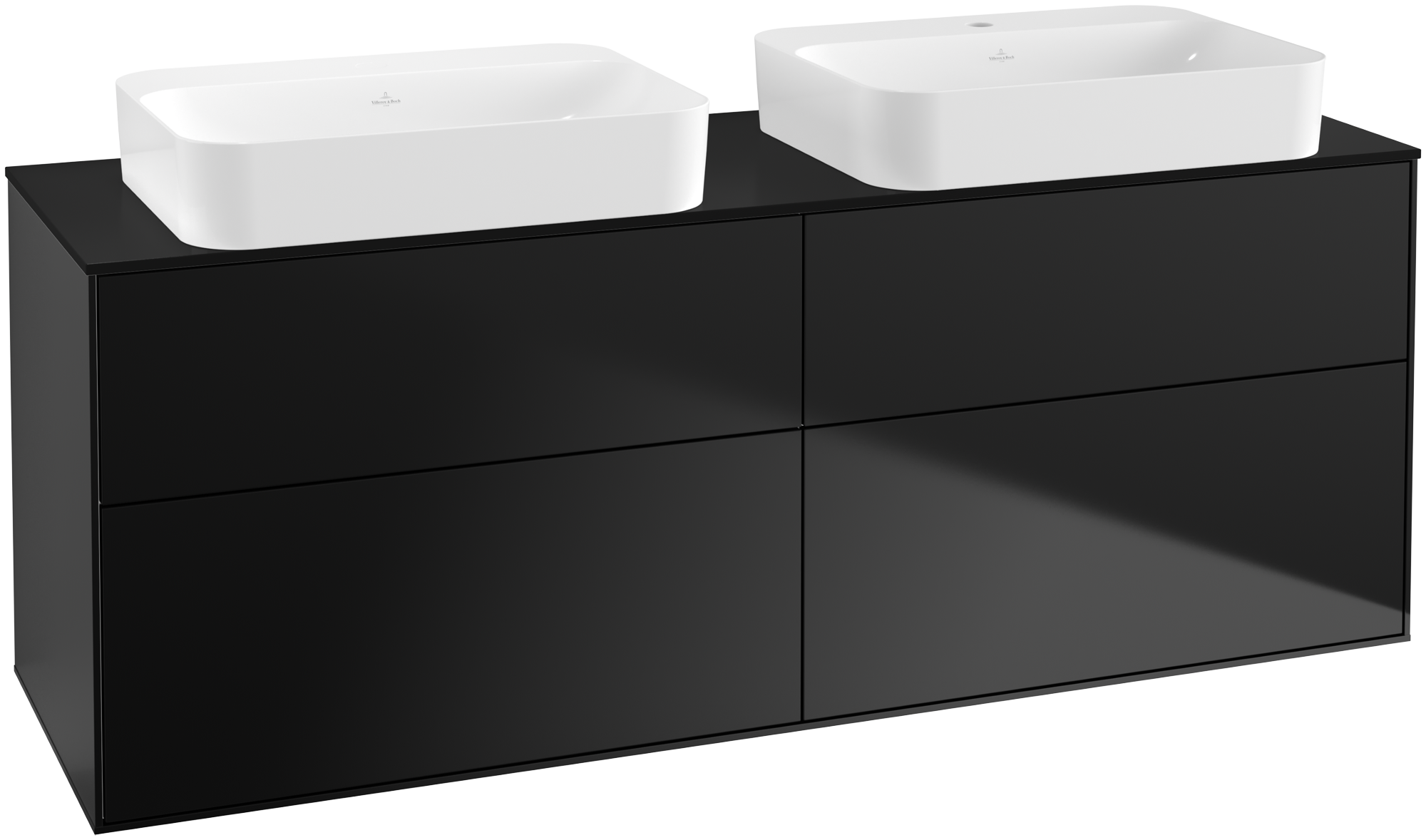 Villeroy & Boch Finion Meuble sous plan, avec éclairage, 4 tiroirs sur rails, 1600x603x501mm, Caisson: Black Matt Lacquer, Façade: Black Matt Lacquer, Plaque de recouvrement: Glass Black Matt