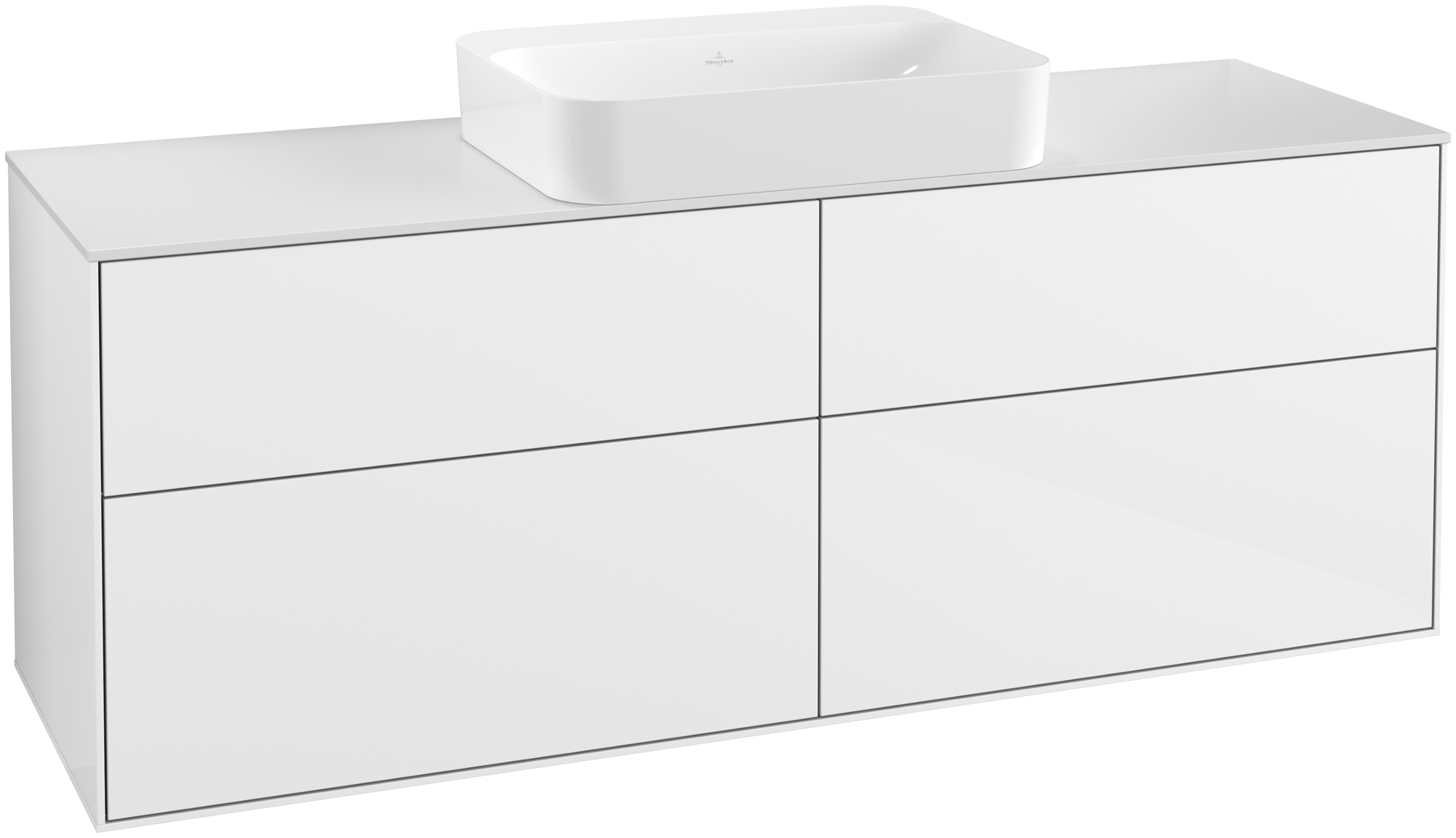 Villeroy & Boch Finion Mobile sottolavabo, con illuminazione, 4 vani estraibili, 1600x603x501mm, Corpo: Glossy White Lacquer, Fronte: Glossy White Lacquer, Piastra di copertura: Glass White Matt