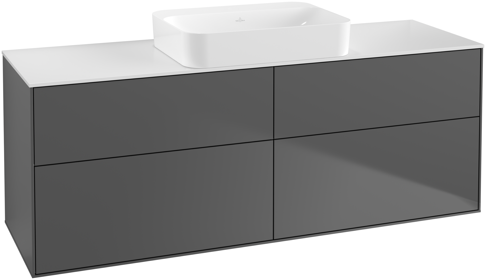 Villeroy & Boch Finion Mobile sottolavabo, con illuminazione, 4 vani estraibili, 1600x603x501mm, Corpo: Anthracite Matt Lacquer, Fronte: Anthracite Matt Lacquer, Piastra di copertura: Glass White Matt