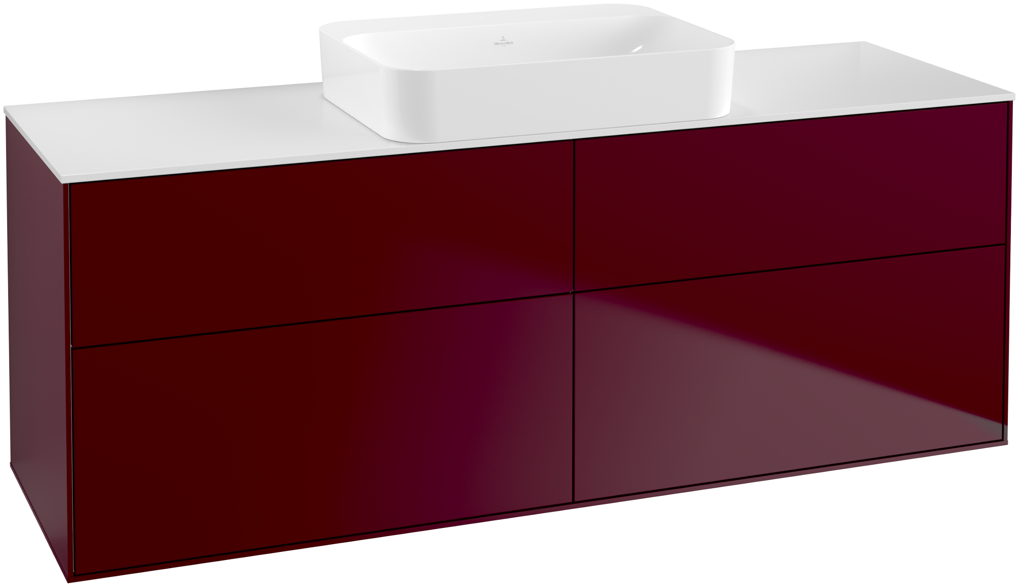 Villeroy & Boch Finion Meuble sous plan, avec éclairage, 4 tiroirs sur rails, 1600x603x501mm, Caisson: Peony Matt Lacquer, Façade: Peony Matt Lacquer, Plaque de recouvrement: Glass White Matt