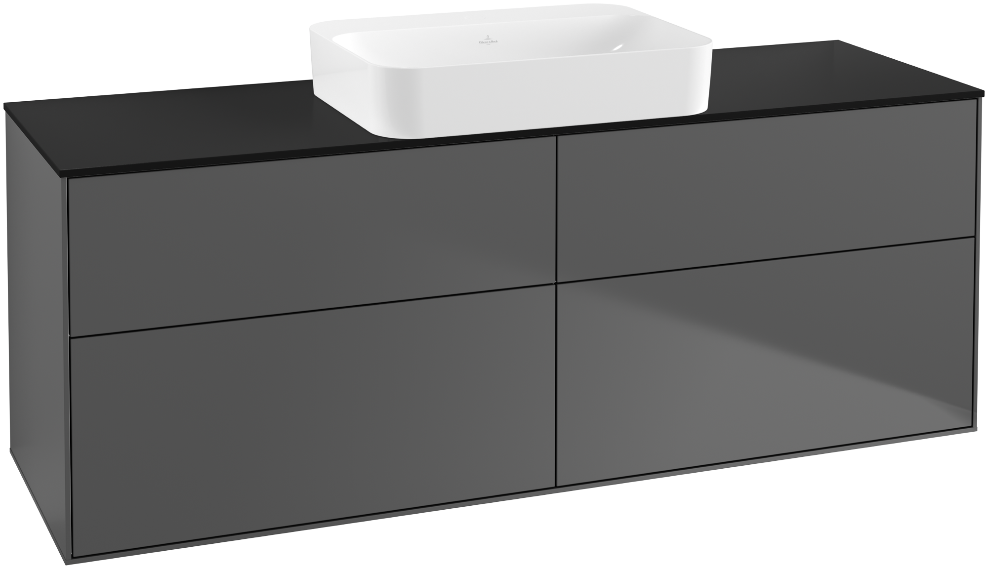 Villeroy & Boch Finion Meuble sous plan, avec éclairage, 4 tiroirs sur rails, 1600x603x501mm, Caisson: Anthracite Matt Lacquer, Façade: Anthracite Matt Lacquer, Plaque de recouvrement: Glass Black Matt