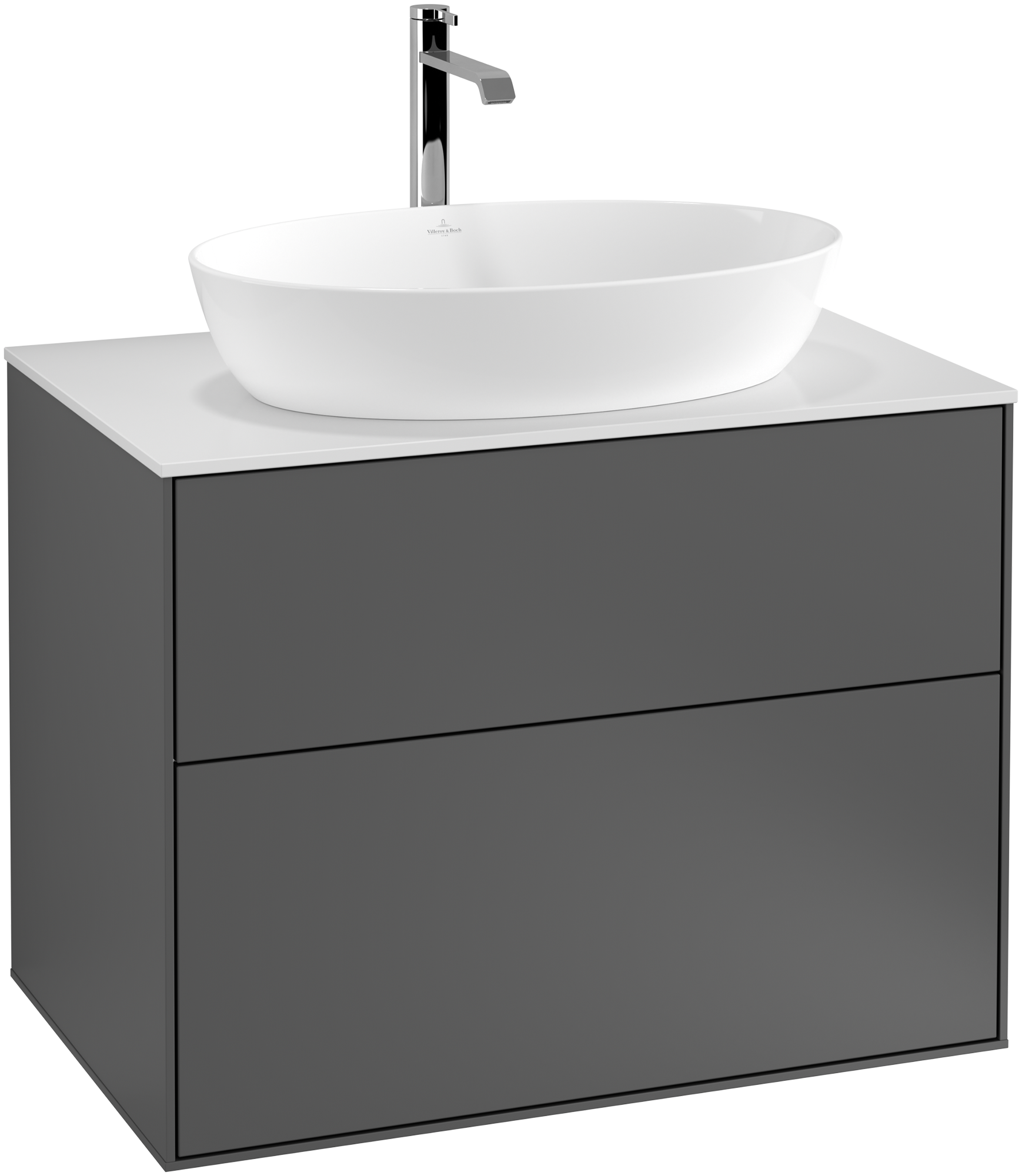 Villeroy & Boch Finion Waschbeckenunterschrank, mit Beleuchtung, 2 Auszüge, 800x603x501mm, Korpus: Anthracite Matt Lacquer, Front: Anthracite Matt Lacquer, Abdeckplatte: Glass White Matt