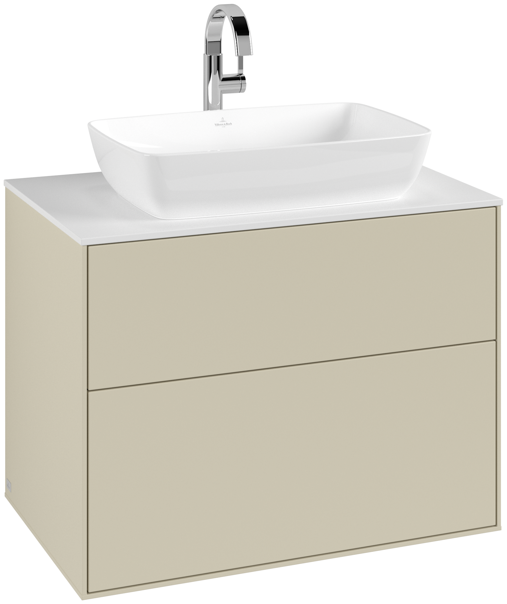 Villeroy & Boch Finion Waschbeckenunterschrank, mit Beleuchtung, 2 Auszüge, 800x603x501mm, Korpus: Silk Grey Matt Lacquer, Front: Silk Grey Matt Lacquer, Abdeckplatte: Glass White Matt