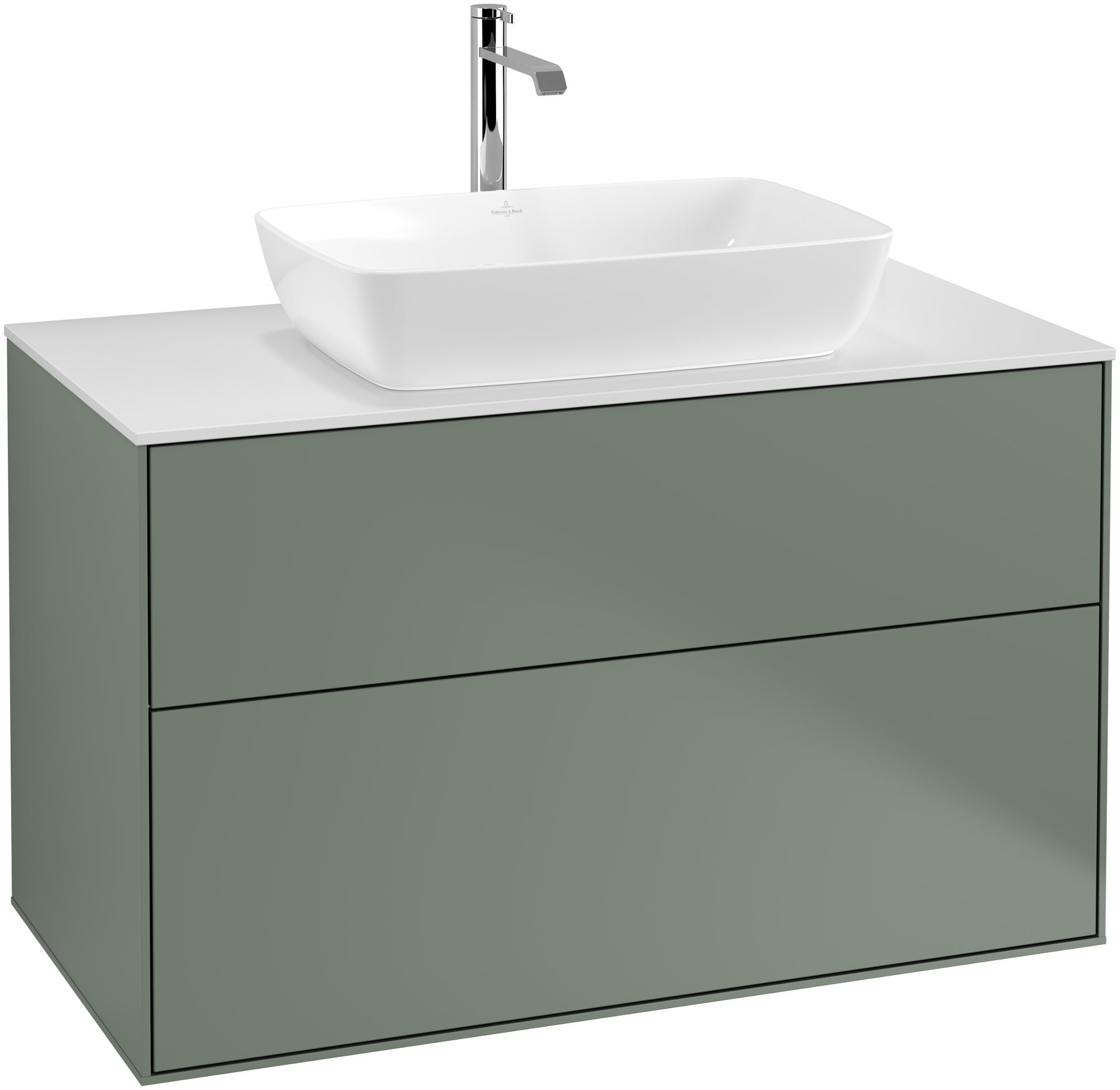 Villeroy & Boch Finion Vanity unit, with lighting, 2 pull-out compartments, 1000x603x501mm, Body: Olive Matt Lacquer, Front: Olive Matt Lacquer, Cover plate: Glass White Matt